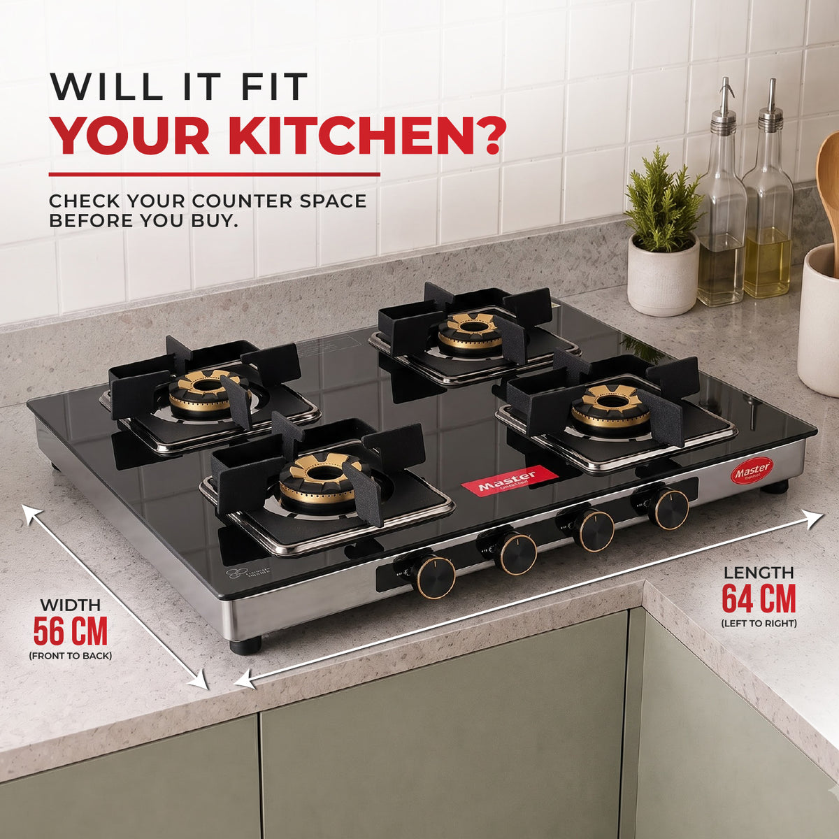 Zenova Premium Glass Top LPG Gas Stove with Jumbo Burner – 4 Burner