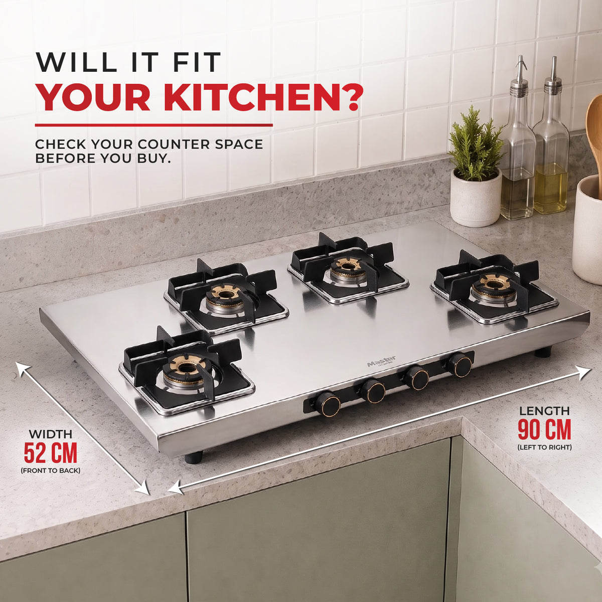 Imperio Premium Stainless Steel LPG Gas Stove with Jumbo Burner – 4 Burner