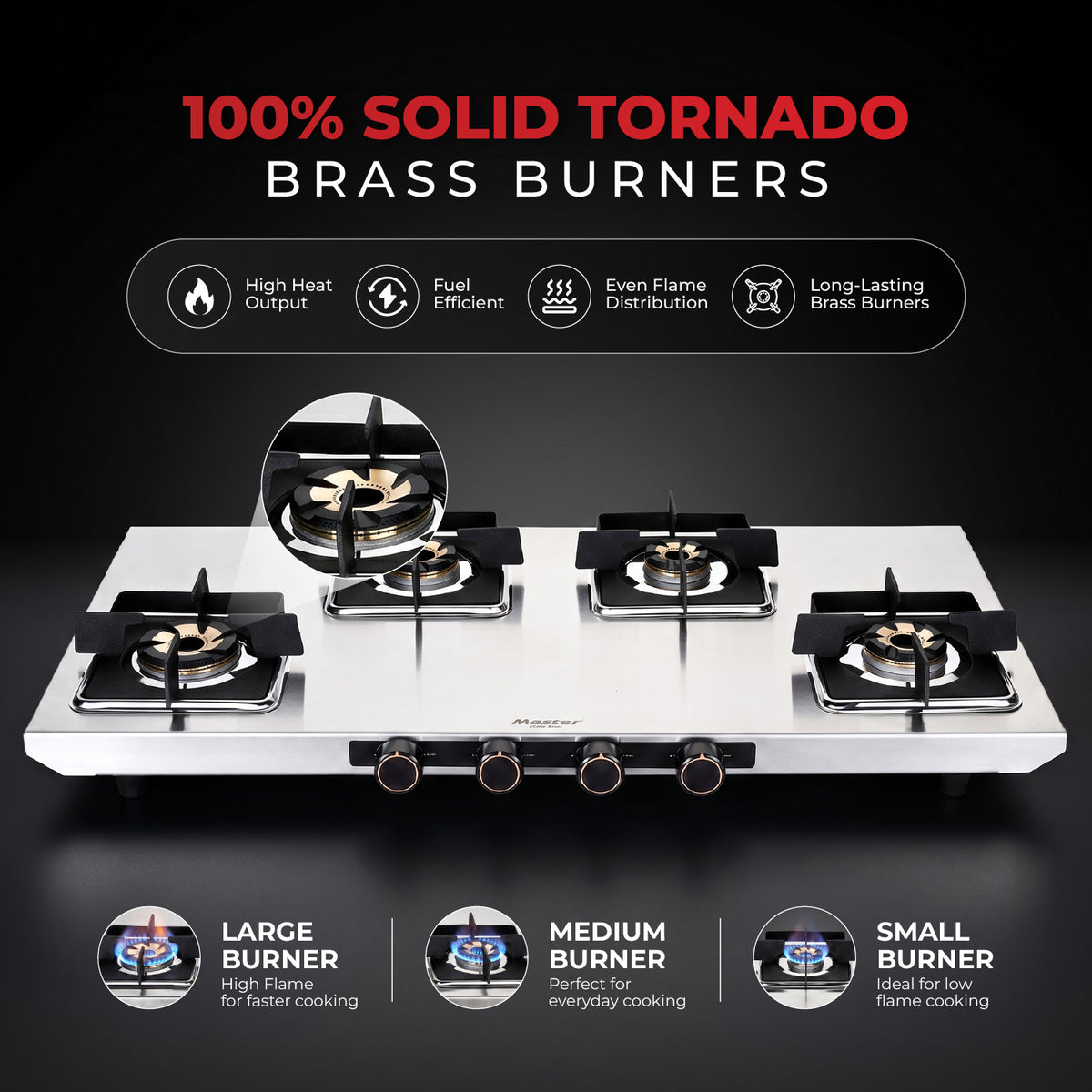 Imperio Premium Stainless Steel LPG Gas Stove with Jumbo Burner – 4 Burner