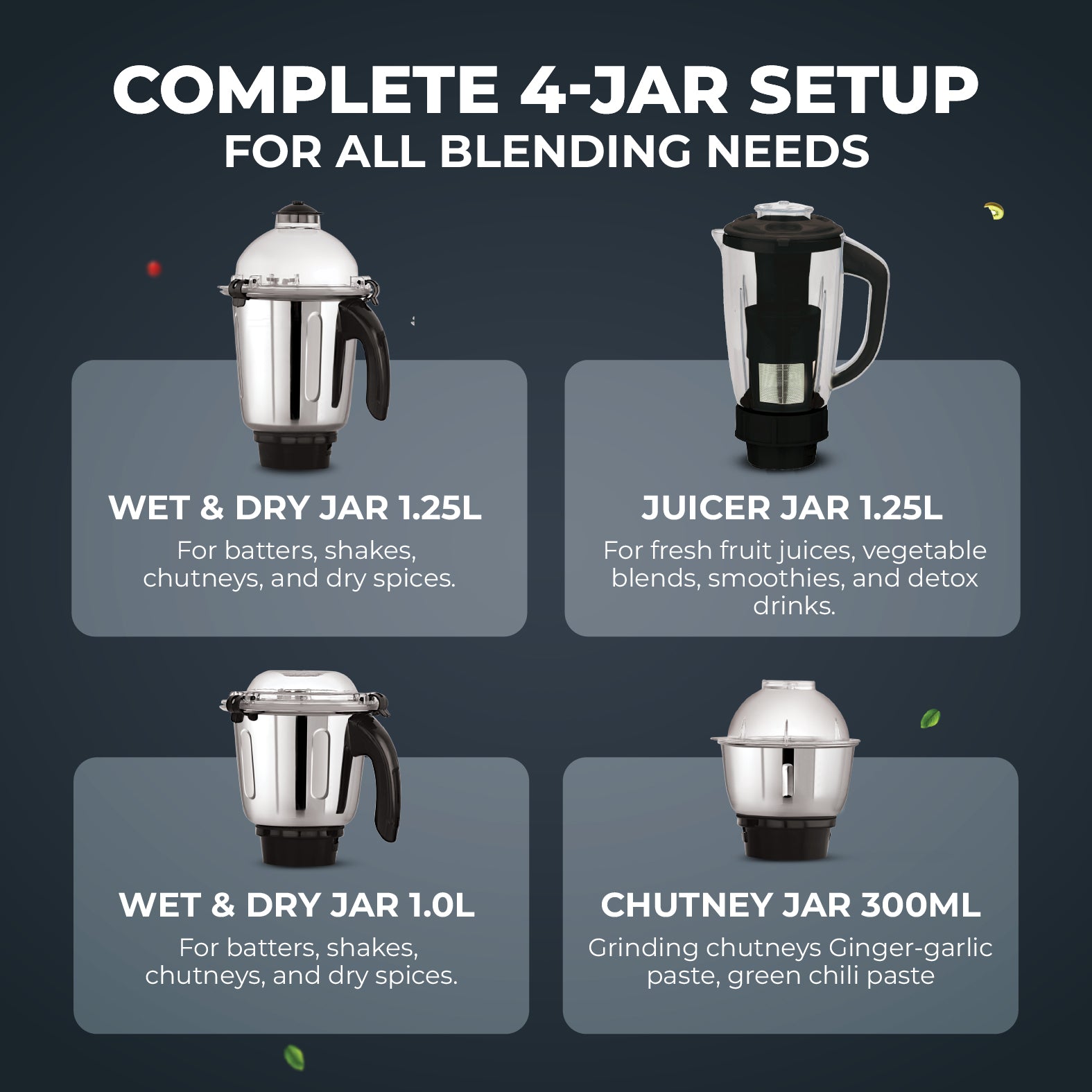 Stenova 1000 W Mixer Grinder with 4 Jars