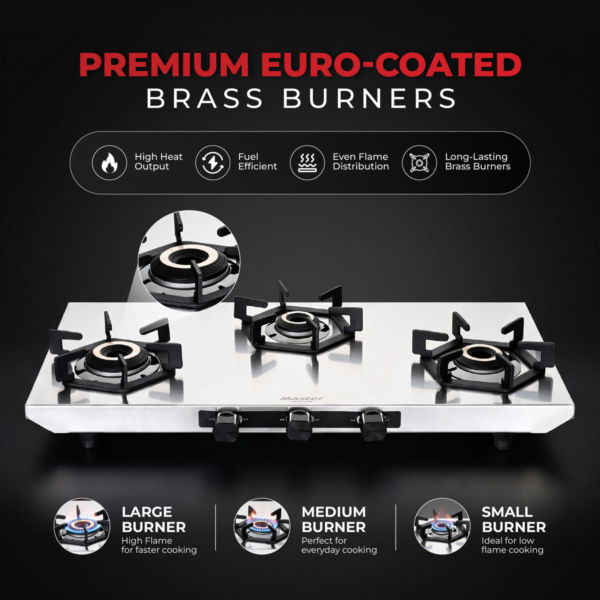 Altis Premium Stainless Steel LPG Gas Stove with Jumbo Burner – 3 Burner