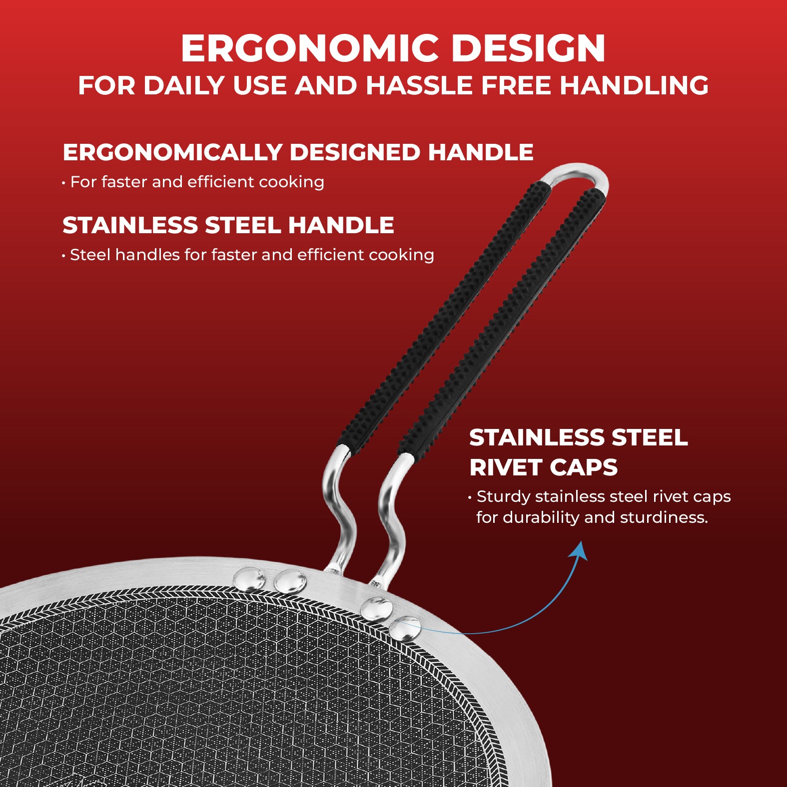 Titan Pro Honeycomb Triply Cookware Combo – 24cm Fry Pan + 24cm Kadai + 25cm Roti Tawa | Stainless Steel Triply Base | Honeycomb Non-Stick Surface | Induction & Gas Compatible | Durable Kitchen Set - Master