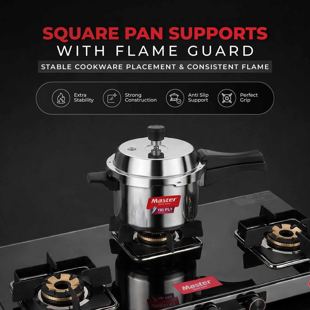 Zenova Premium Glass Top LPG Gas Stove with Jumbo Burner – 3 Burner