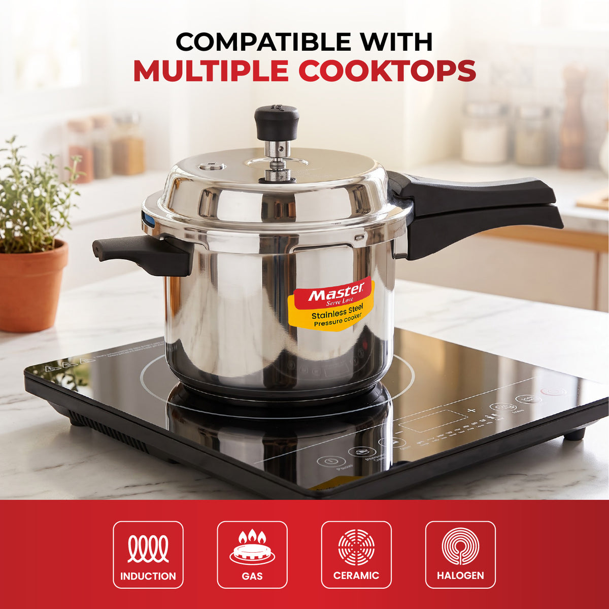 Vistaar Stainless Steel Wide Body Outer Lid Pressure Cooker – 3 L