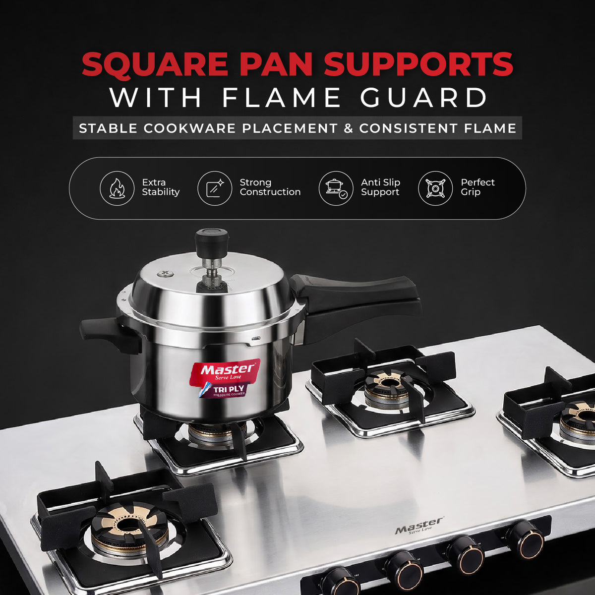 Imperio Premium Stainless Steel LPG Gas Stove with Jumbo Burner – 4 Burner