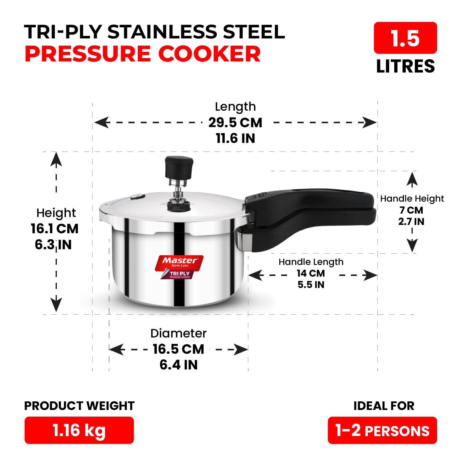 Nova Triply Outer Lid Pressure Cooker Combo – 1.5L + 3L