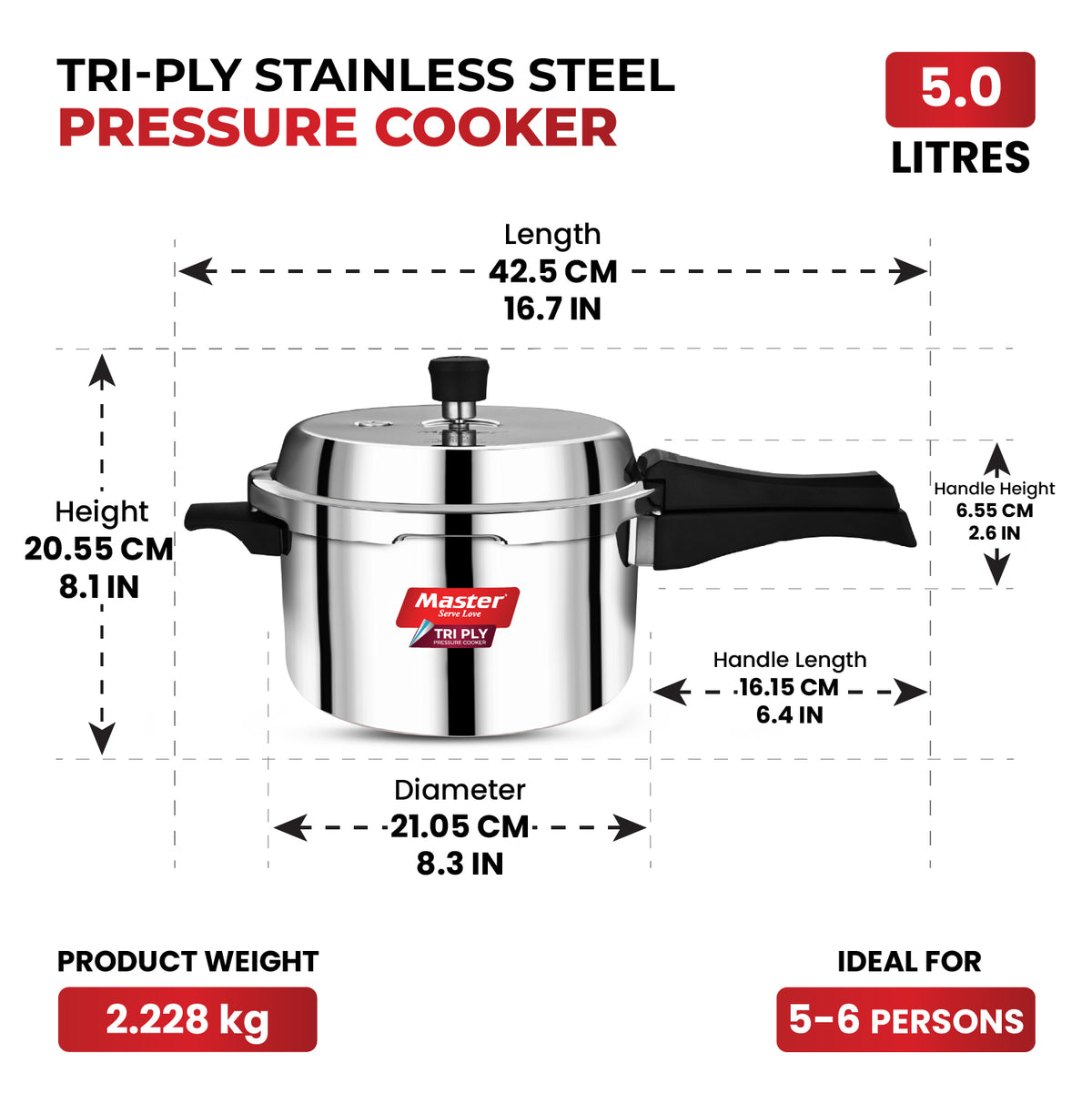 Triva Tri-Ply Wide Body Outer Lid Pressure Cooker – 5 L