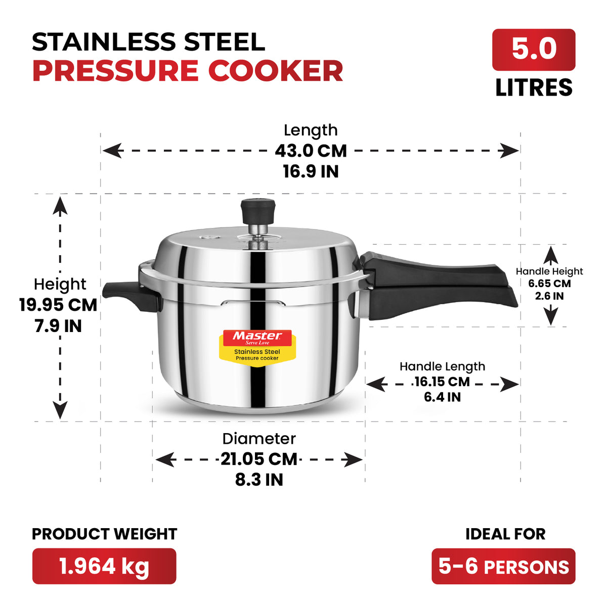 Vistaar Stainless Steel Wide Body Outer Lid Pressure Cooker – 5 L