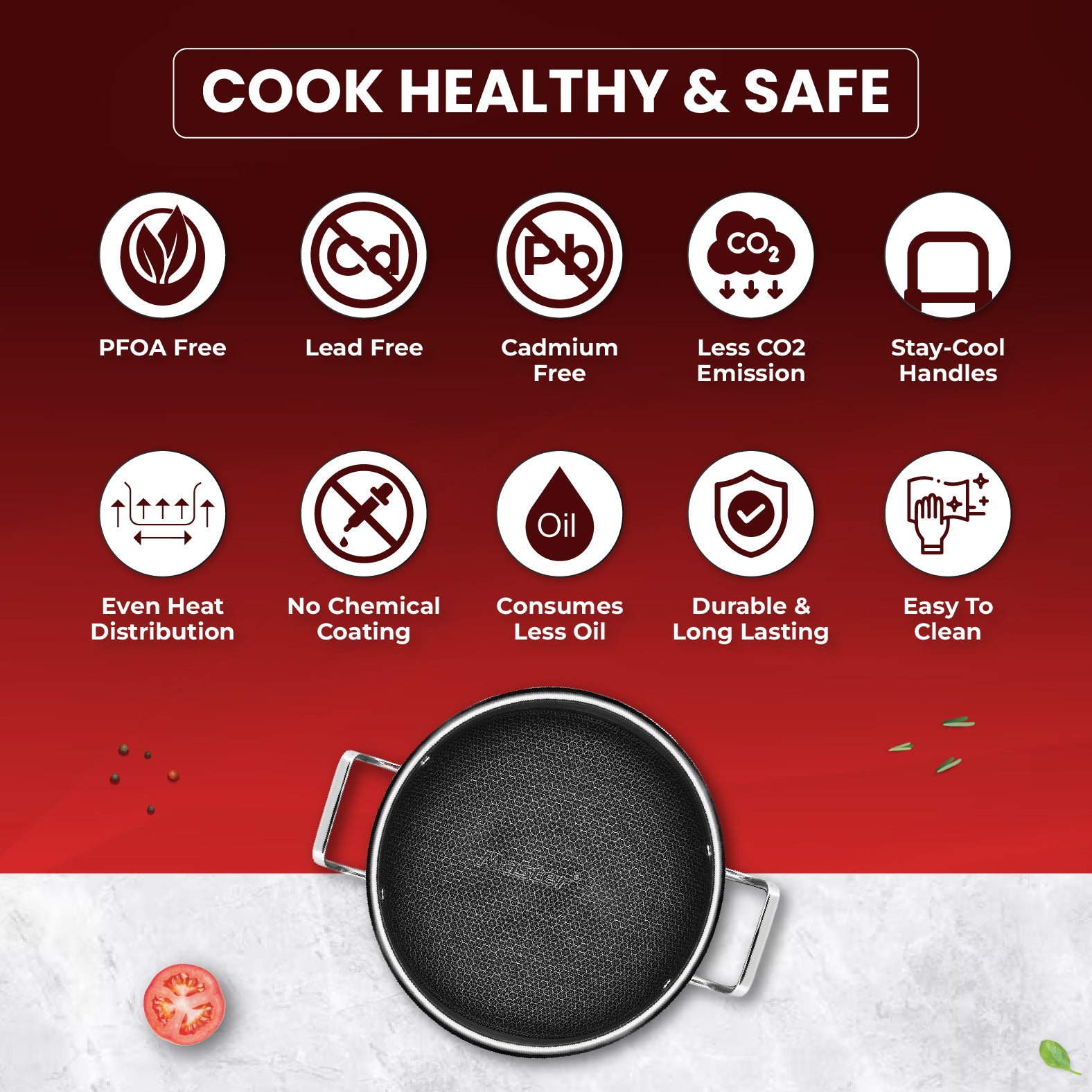 Titan Pro Honeycomb Triply Cookware Set – 24cm Fry Pan + 24cm Kadai + 29cm Dosa Tawa | Stainless Steel Triply Induction Base | Honeycomb Non-Stick Surface | Gas & Induction Compatible | Heavy Duty Kitchen Combo - Master