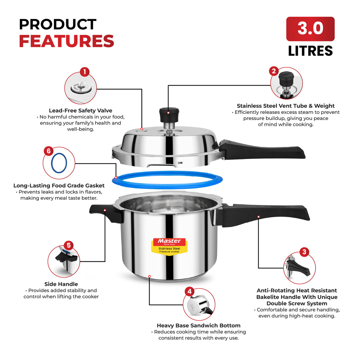 Vistaar Stainless Steel Wide Body Outer Lid Pressure Cooker – 3 L