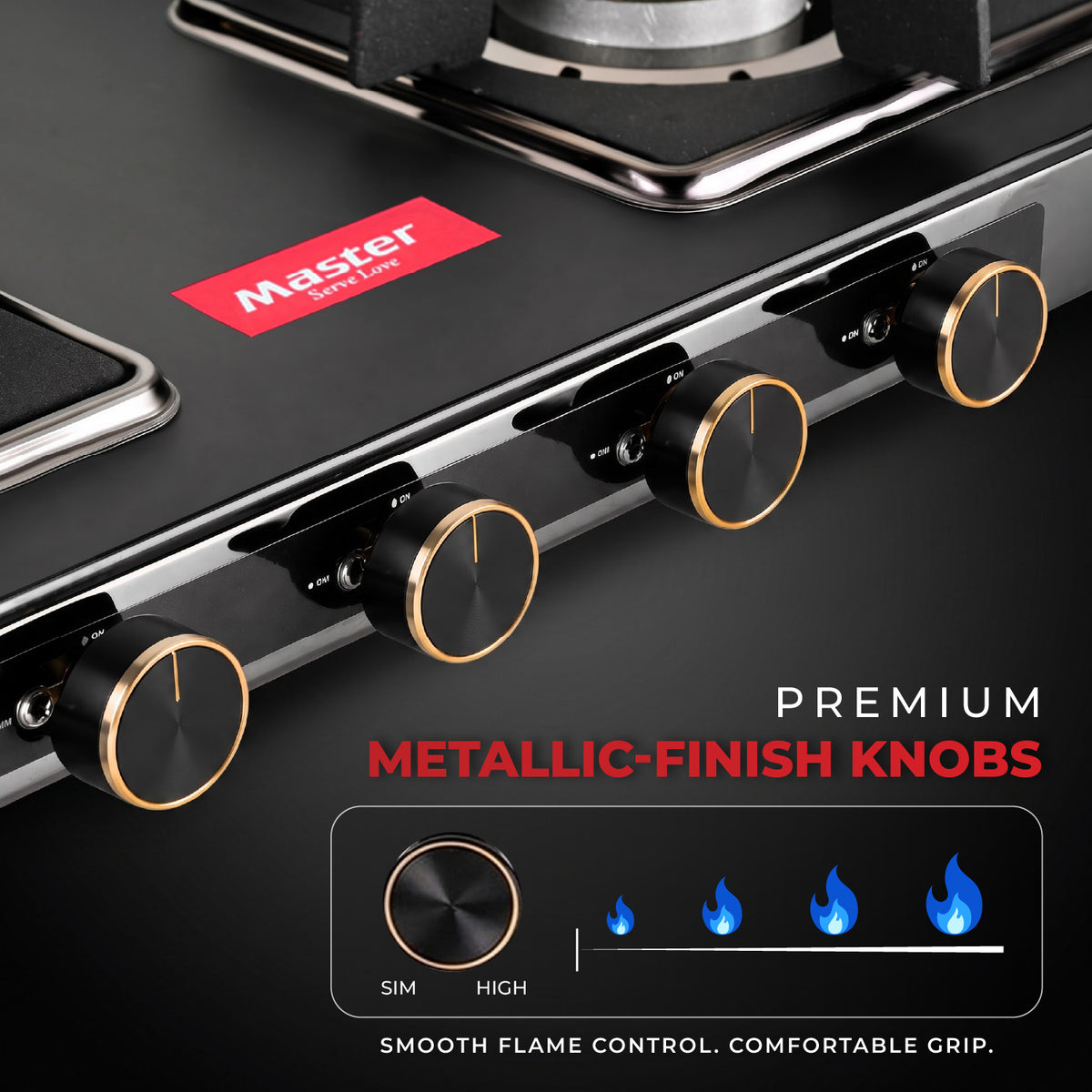 Zenova Premium Glass Top LPG Gas Stove with Jumbo Burner – 4 Burner