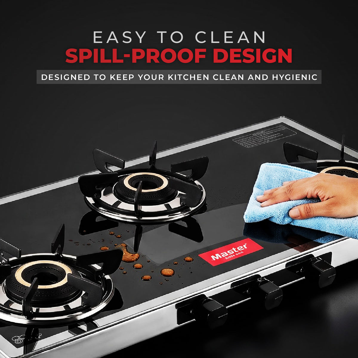 Regalia Premium Glass Top LPG Gas Stove with Jumbo Burner – 3 Burner