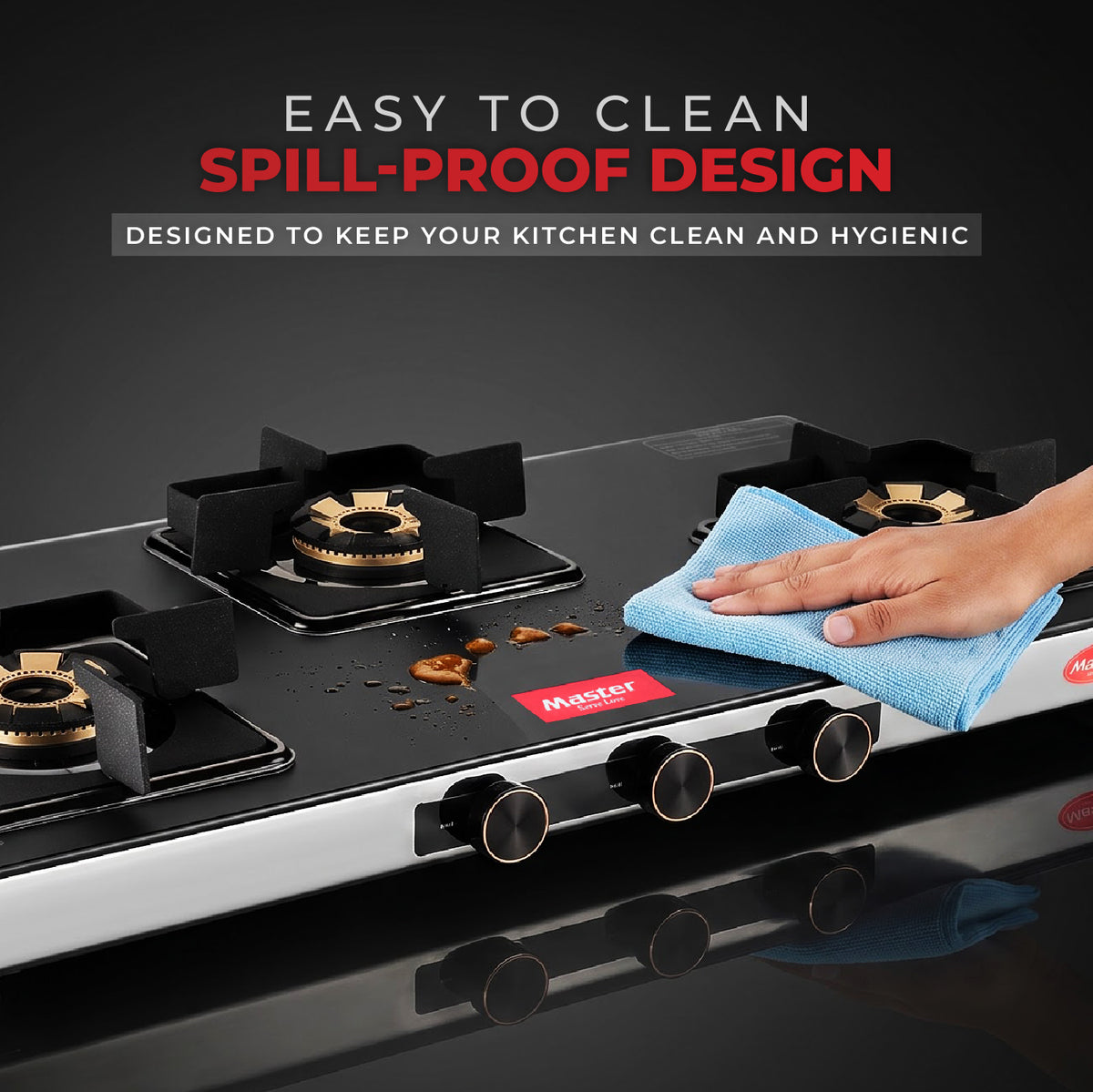 Zenova Premium Glass Top LPG Gas Stove with Jumbo Burner – 3 Burner