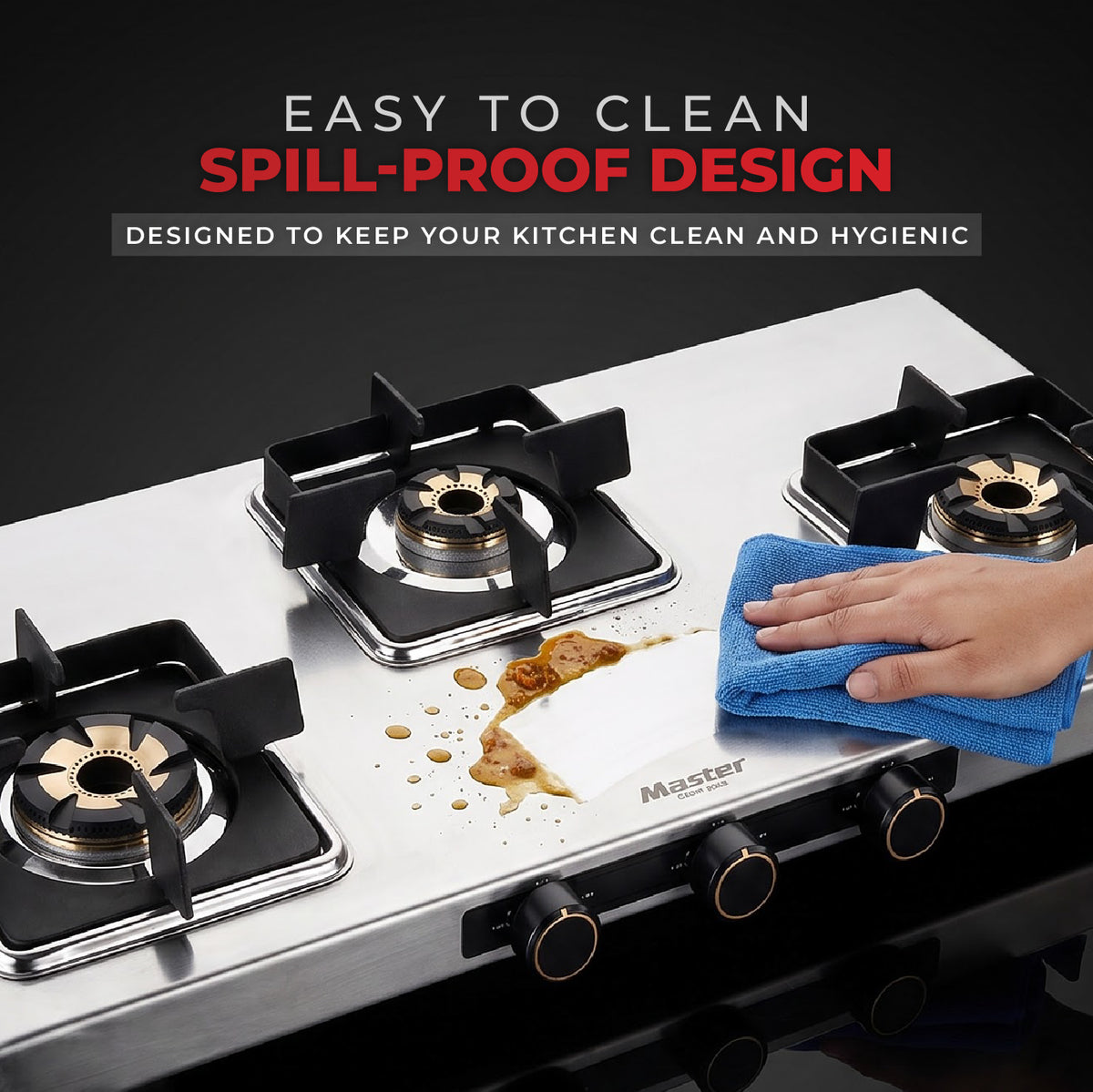 Imperio Premium Stainless Steel LPG Gas Stove with Jumbo Burner – 3 Burner