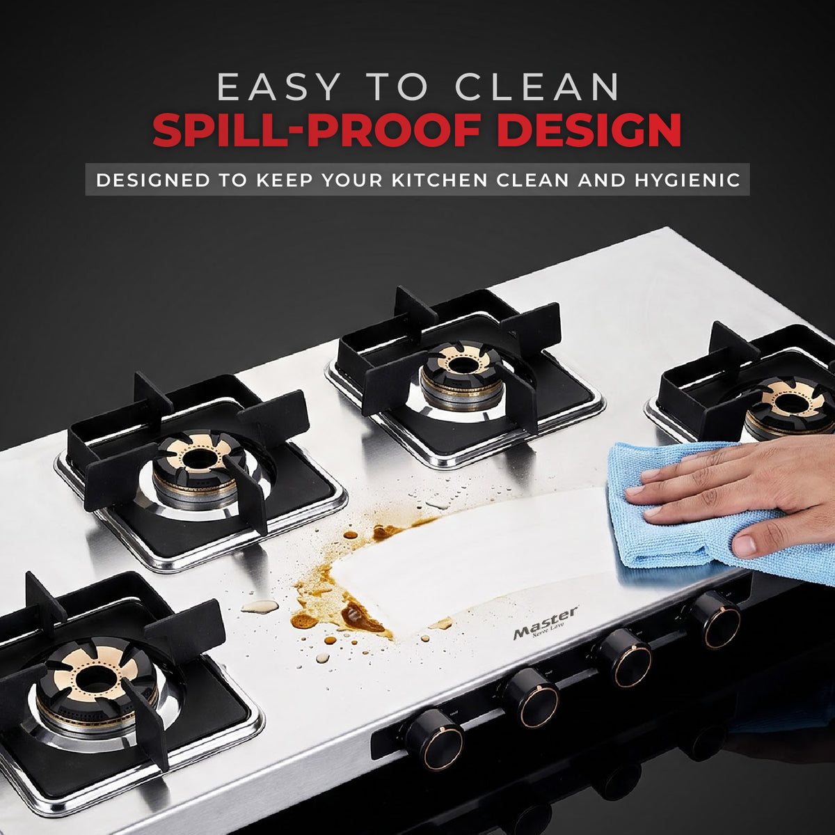 Imperio Premium Stainless Steel LPG Gas Stove with Jumbo Burner – 4 Burner