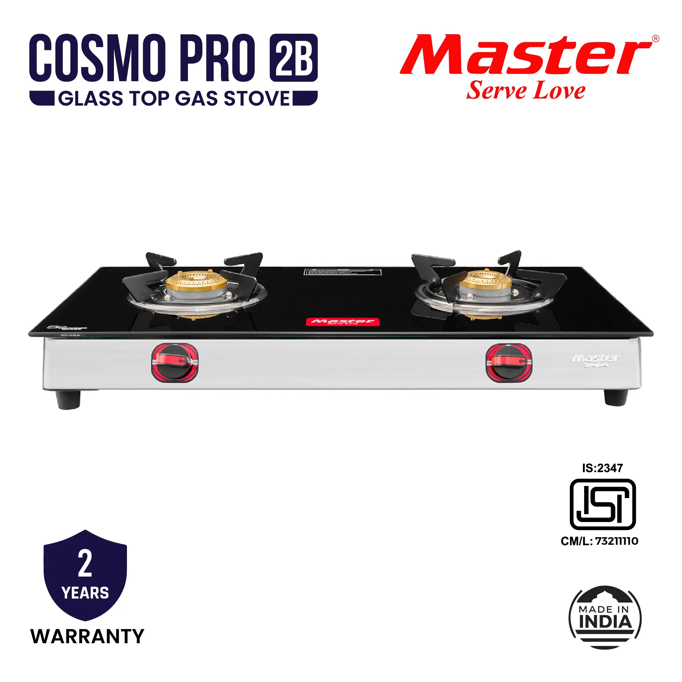 Cosmo Pro 2 Burner Glass Top Gas Stove - Master
