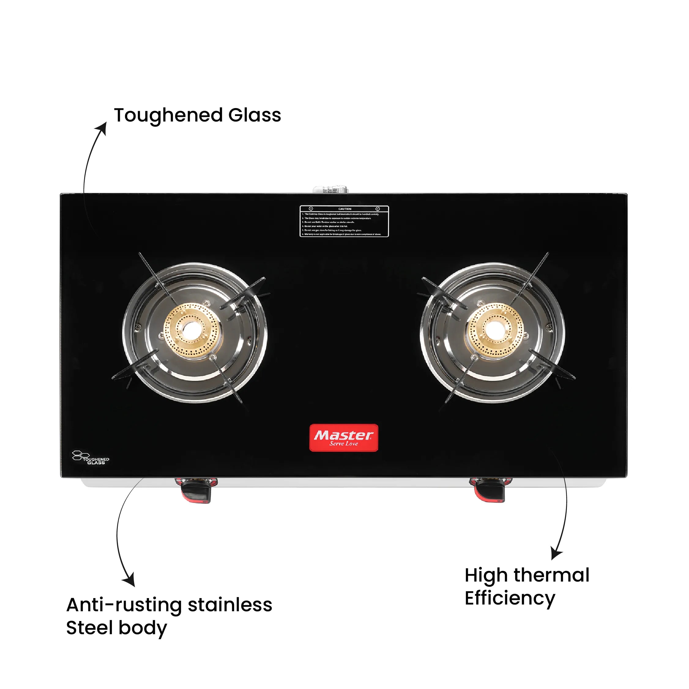 Cosmo Pro 2 Burner Glass Top Gas Stove - Master
