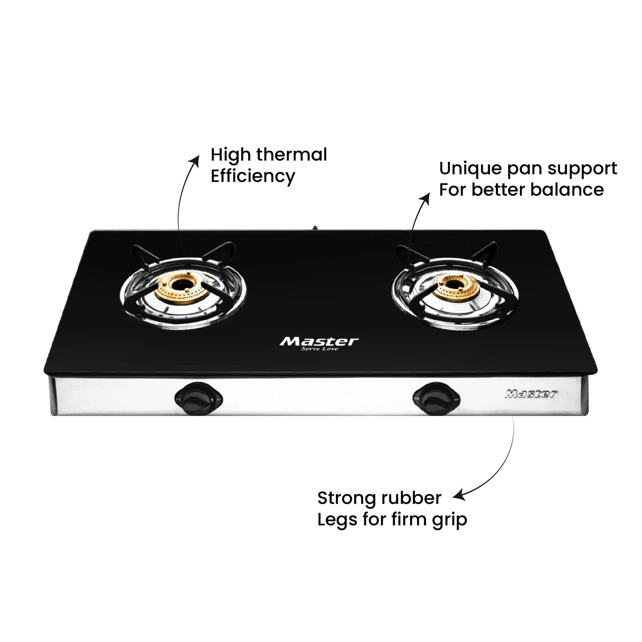 Cosmo 2 Burner Glass Top Gas Stove - Master