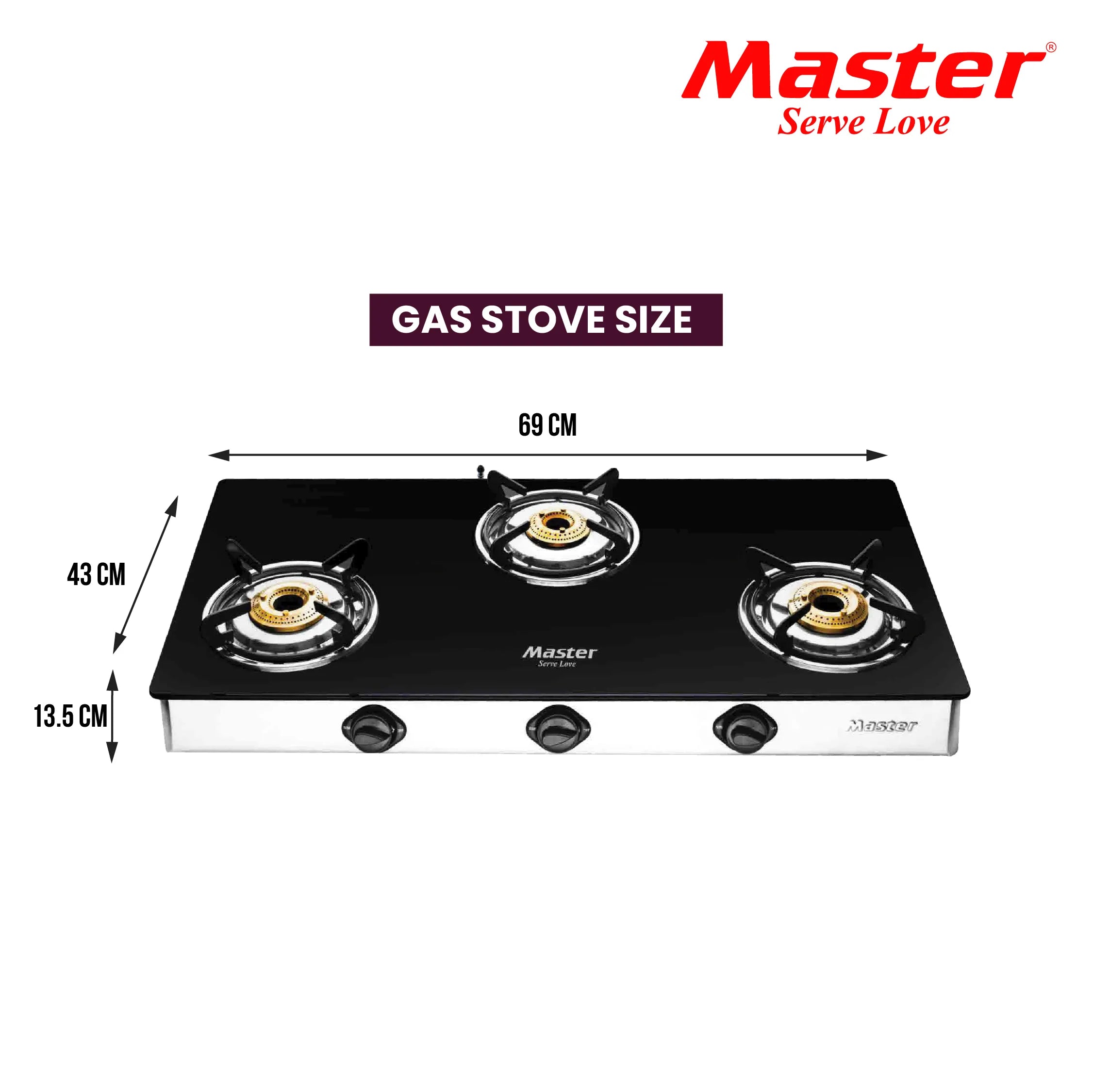 Cosmo 3 Burner Jumbo Glass Top Gas Stove - Master