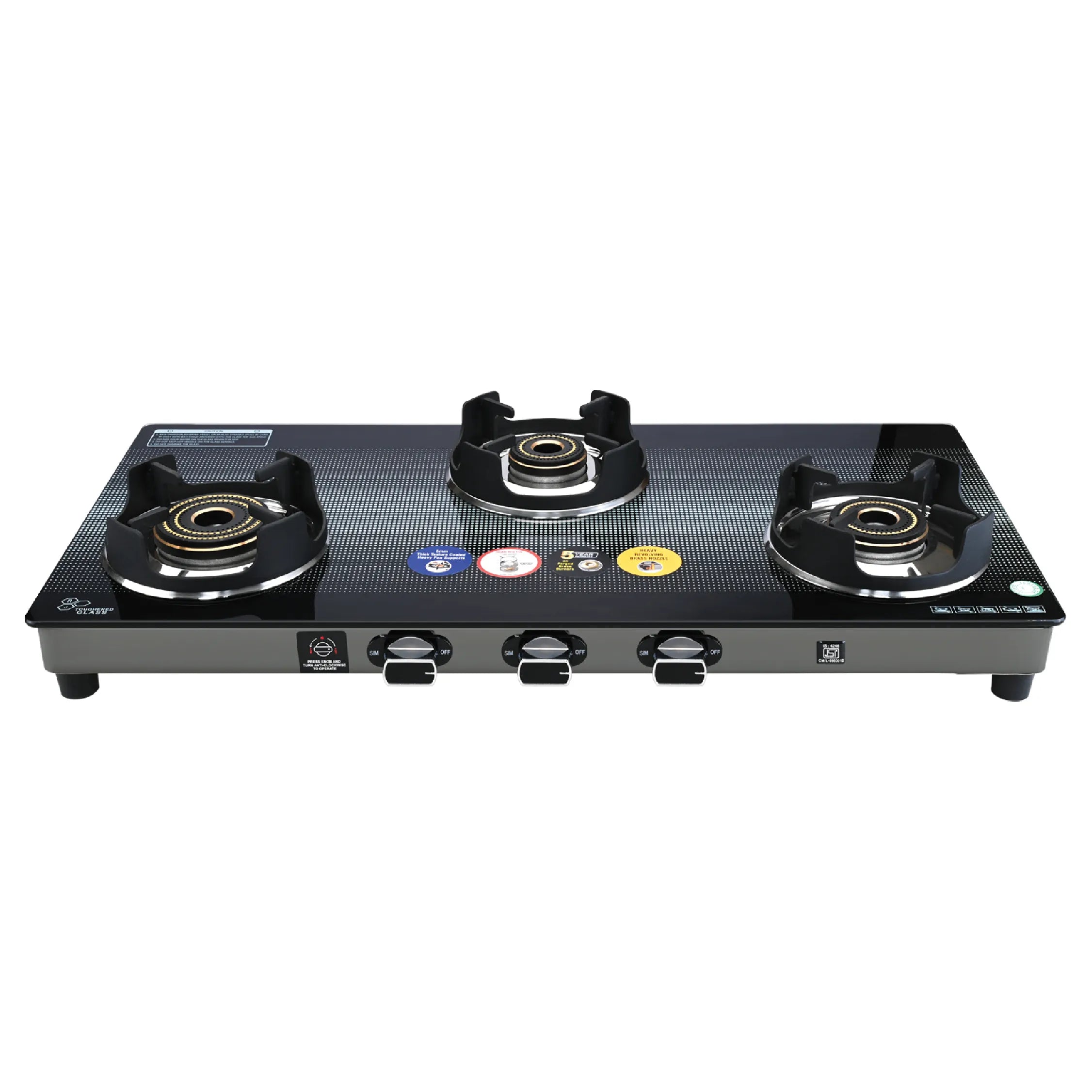 Cyclo 3 Burner Jumbo Glass Top Gas Stove - Master