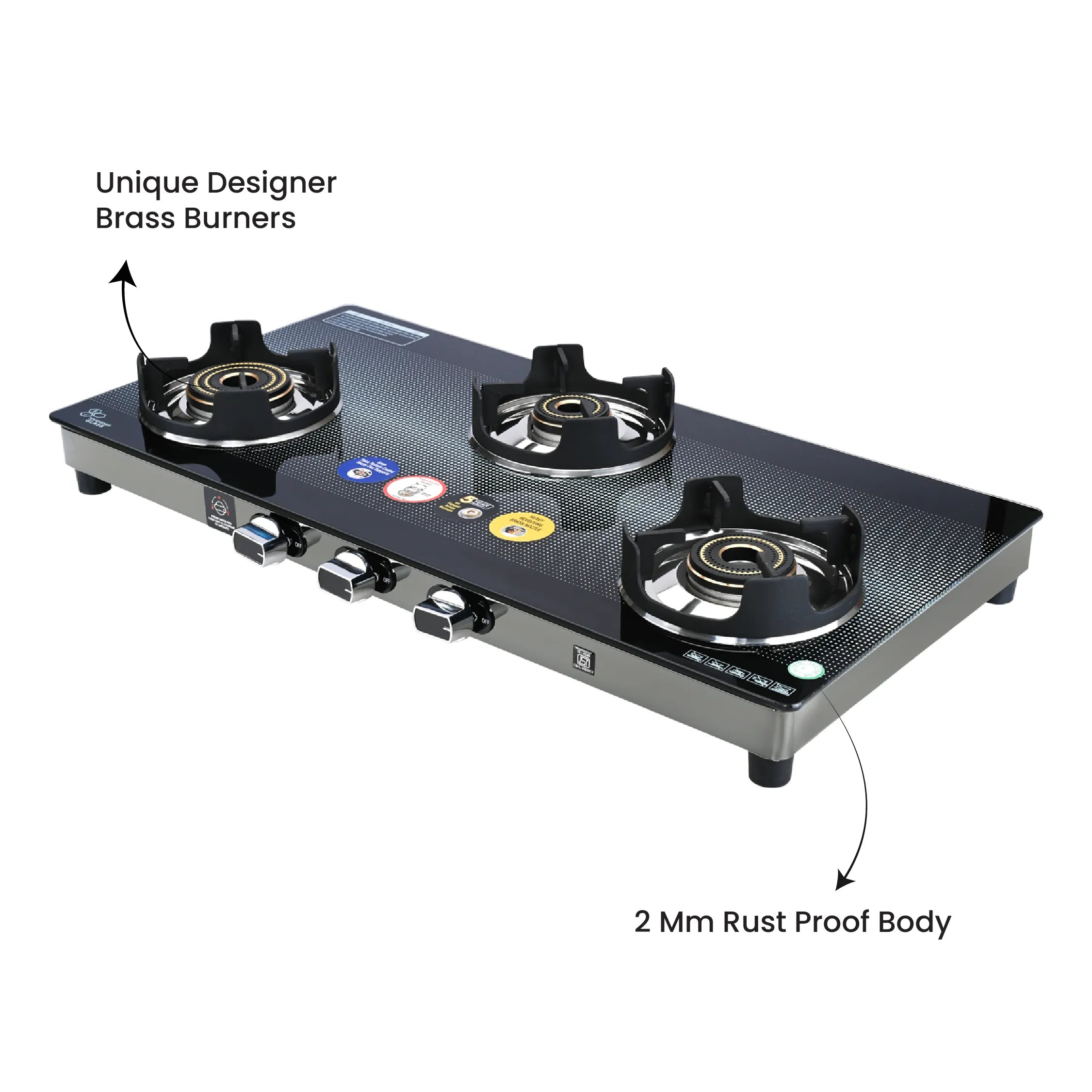 Cyclo 3 Burner Jumbo Glass Top Gas Stove - Master