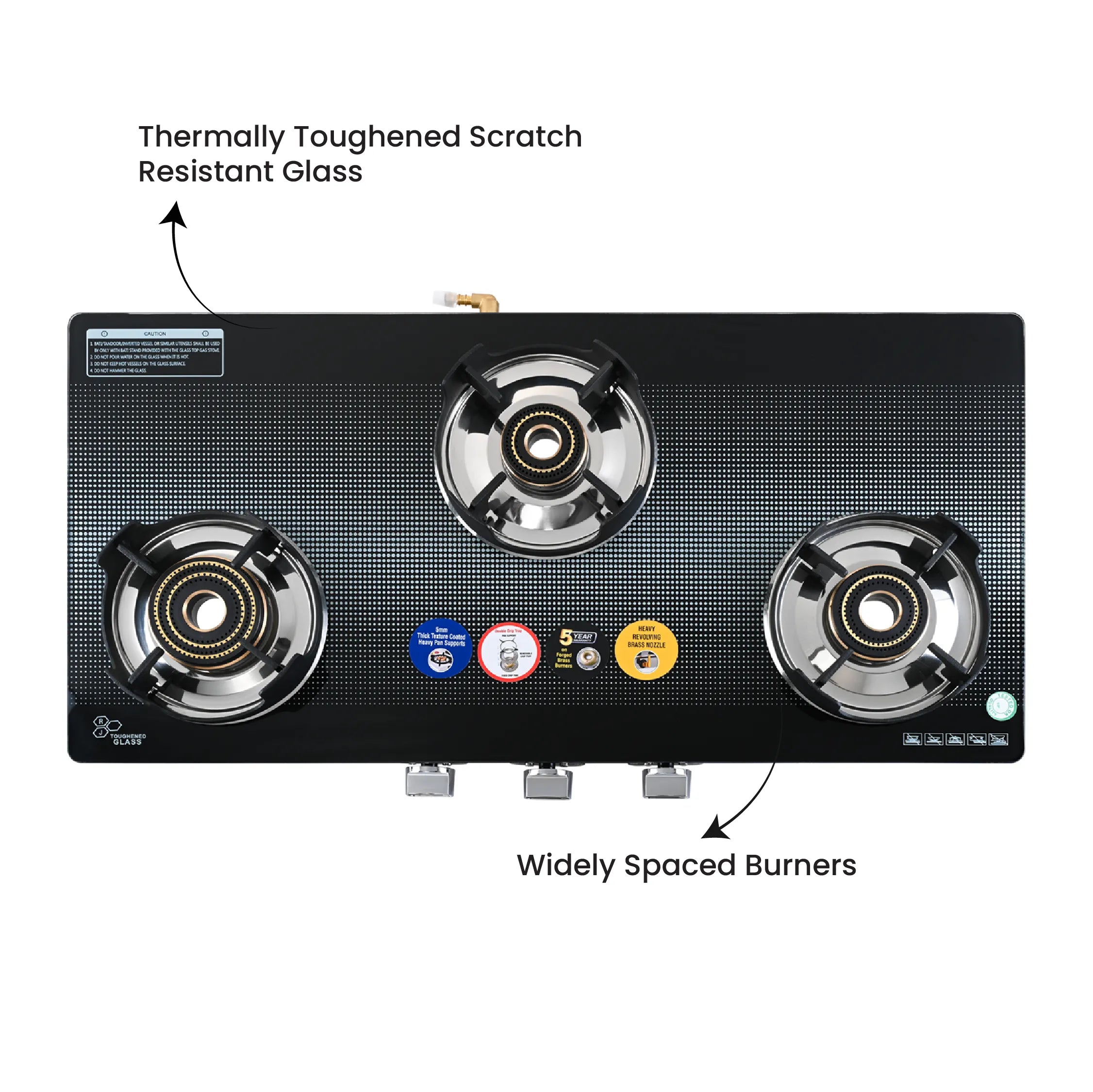 Cyclo 3 Burner Jumbo Glass Top Gas Stove - Master