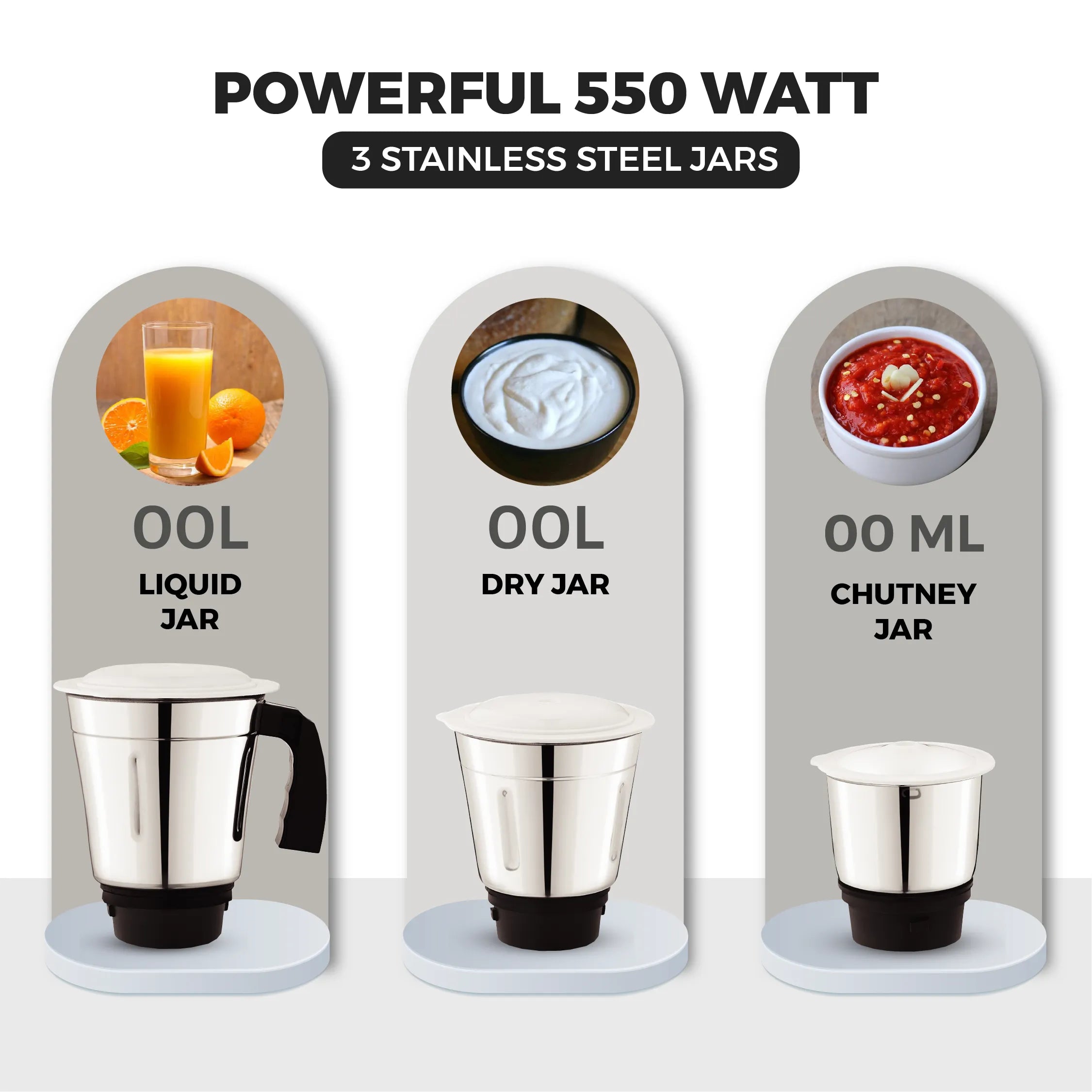 Charly 550W Mixer Grinder with 3 Jars & 3 Speed Modes - Master