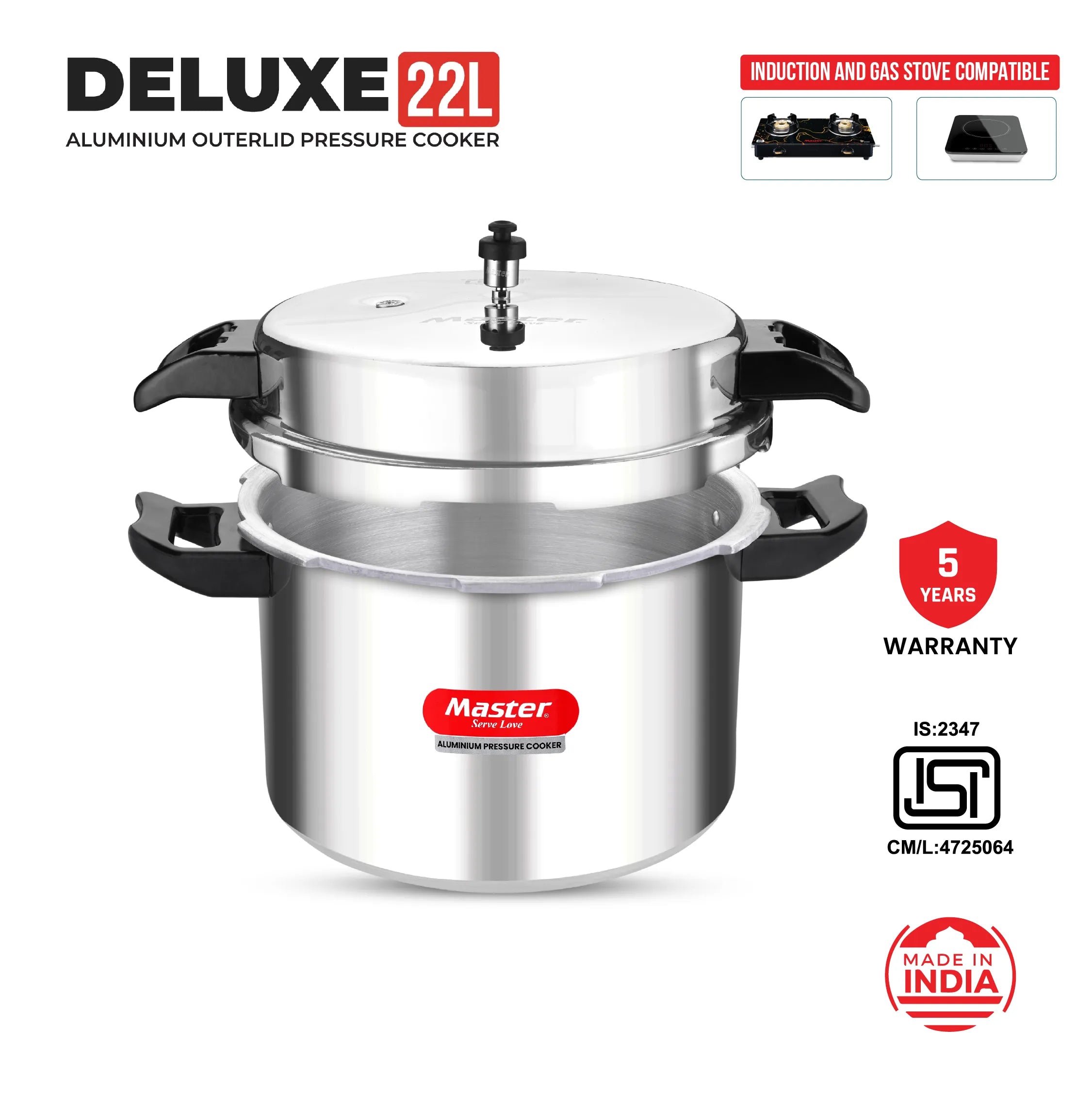 Deluxe 22L Aluminium Outer Lid - Heavy-Premium Pressure Cooker - Master