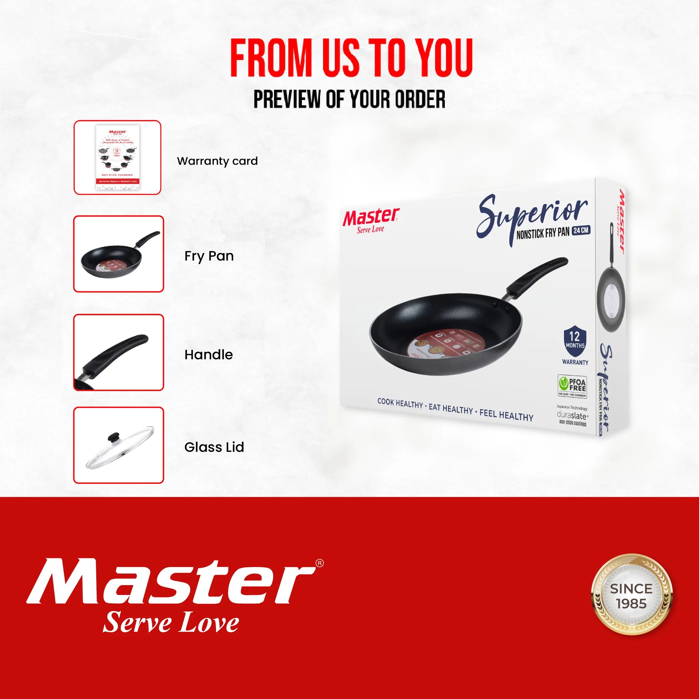 Superior 24cm Fry Pan With Glass lid - Induction Base - Master