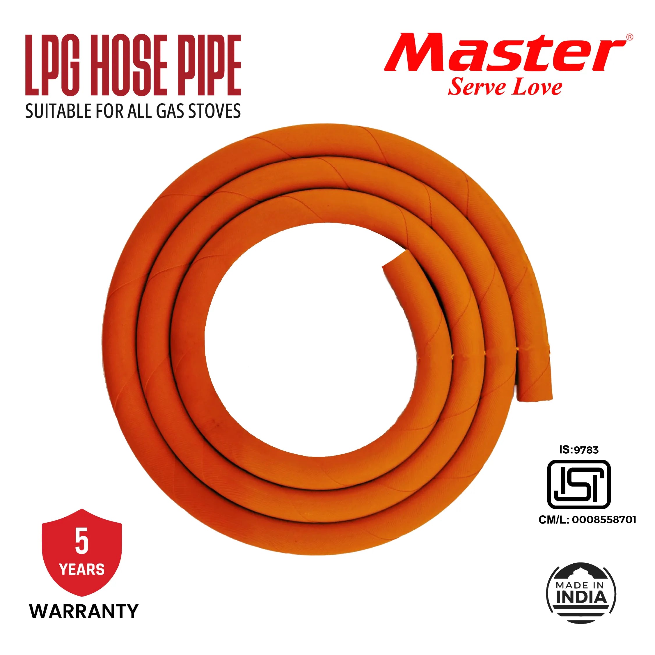 1.5 Meters Hose Pipe - Suitable for all Gas Stoves - Master