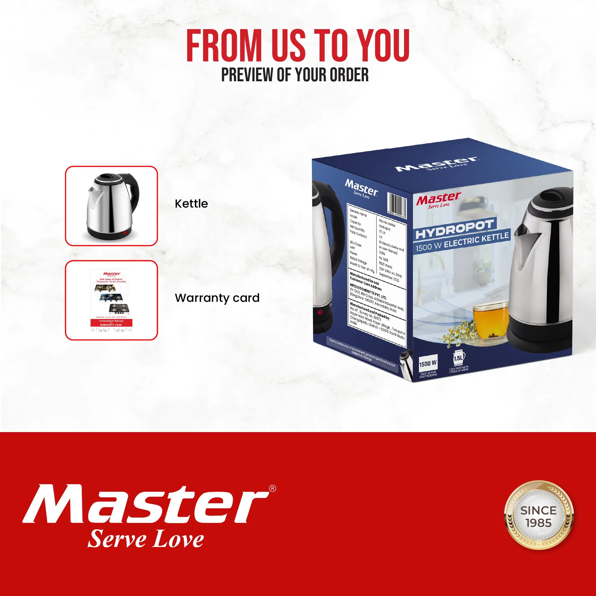 Hydropot 1.5 Litres Stainless Steel Kettle - Master