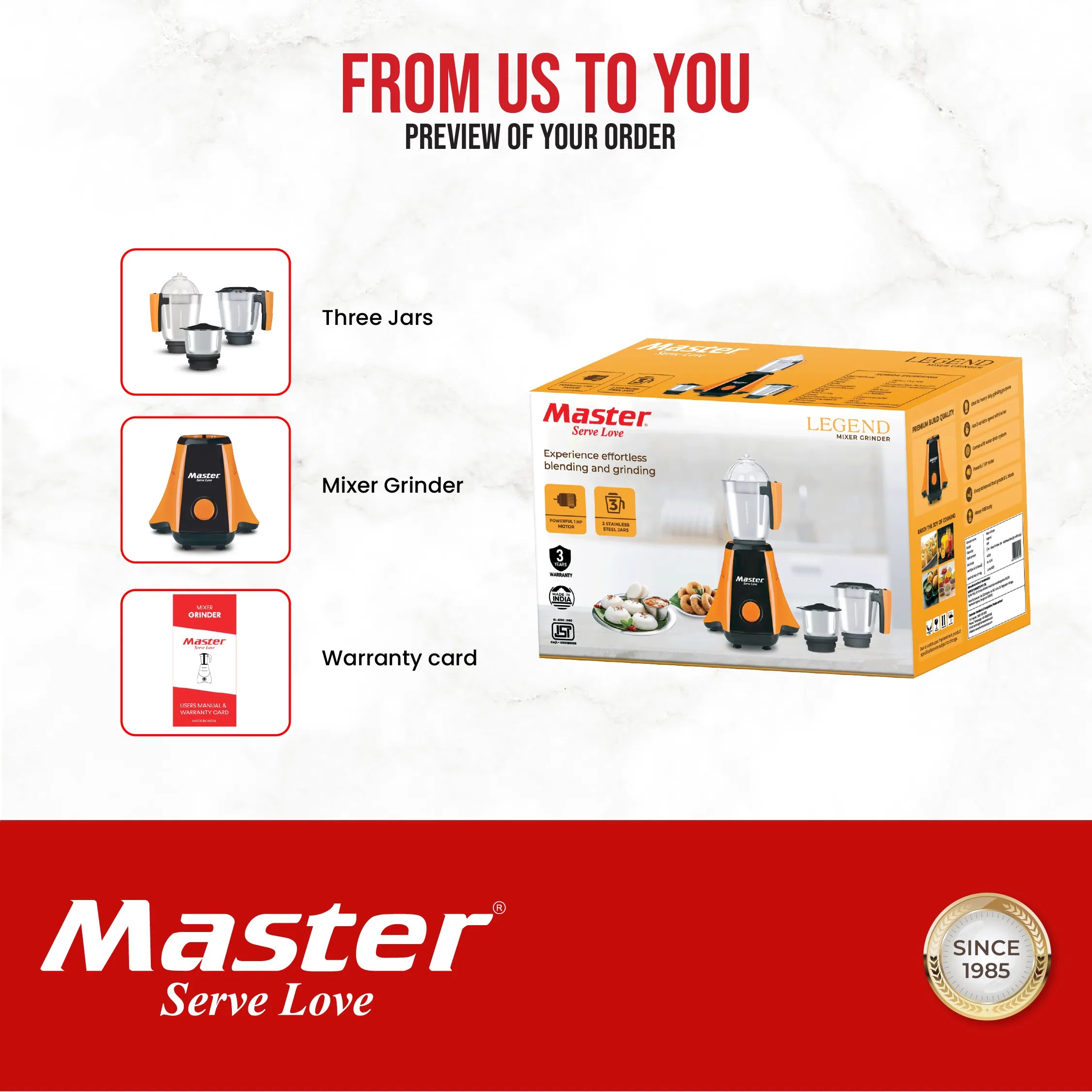 Legend 750W Mixer Grinder with 3 Jars & 3 Speed Modes - Master