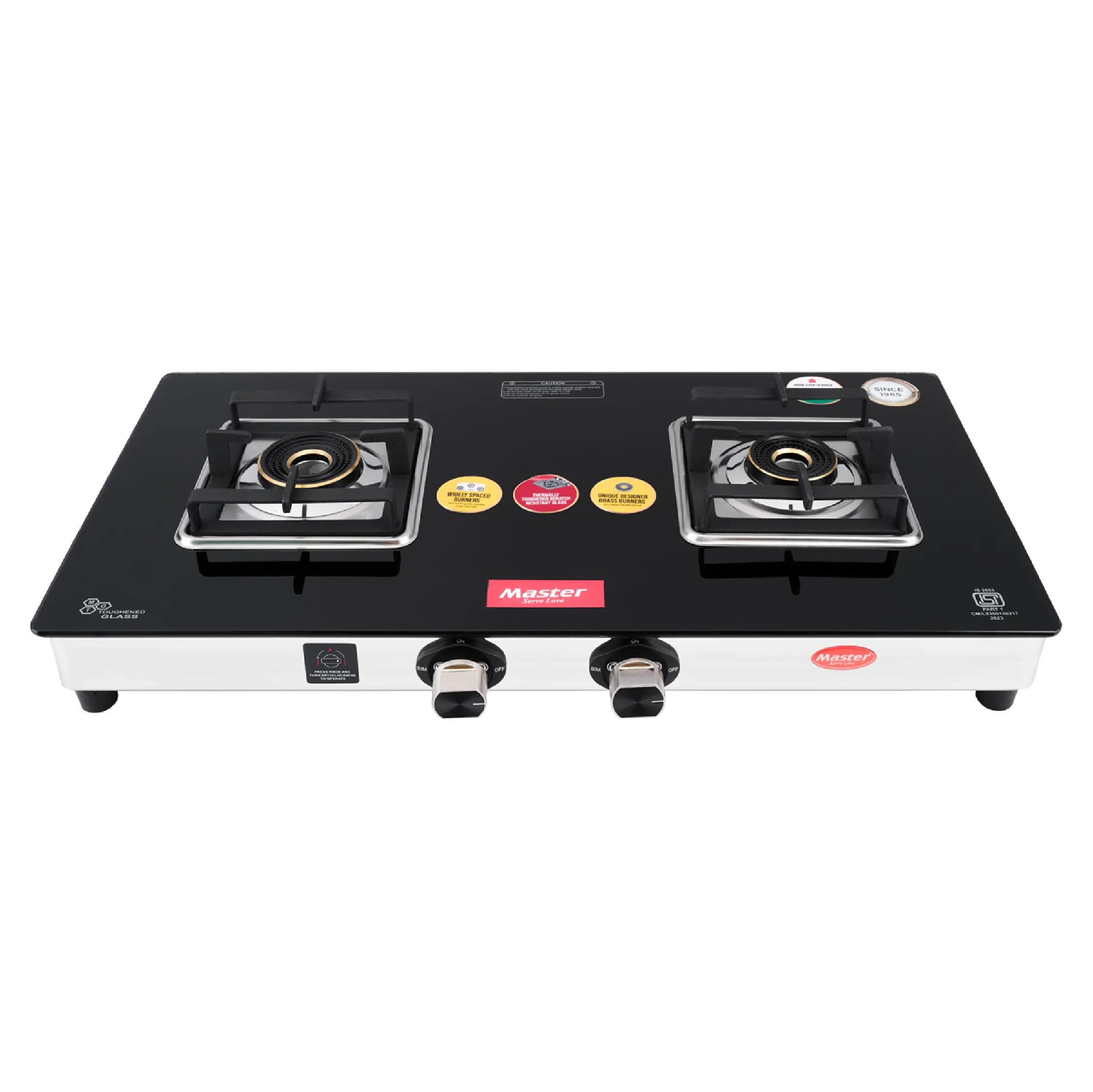 Quadro 2 Burner Glass Top Gas Stove - Master