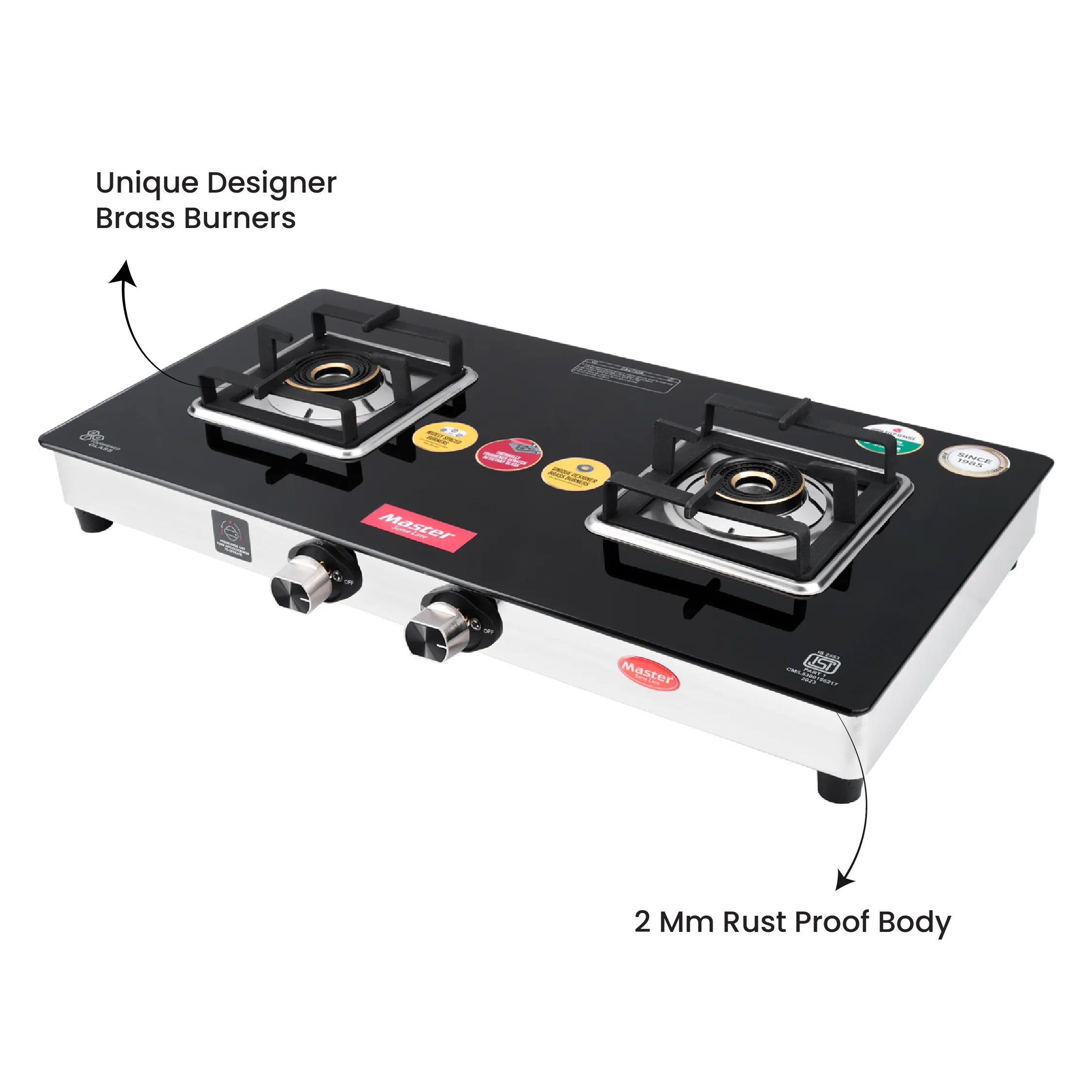 Quadro 2 Burner Glass Top Gas Stove - Master