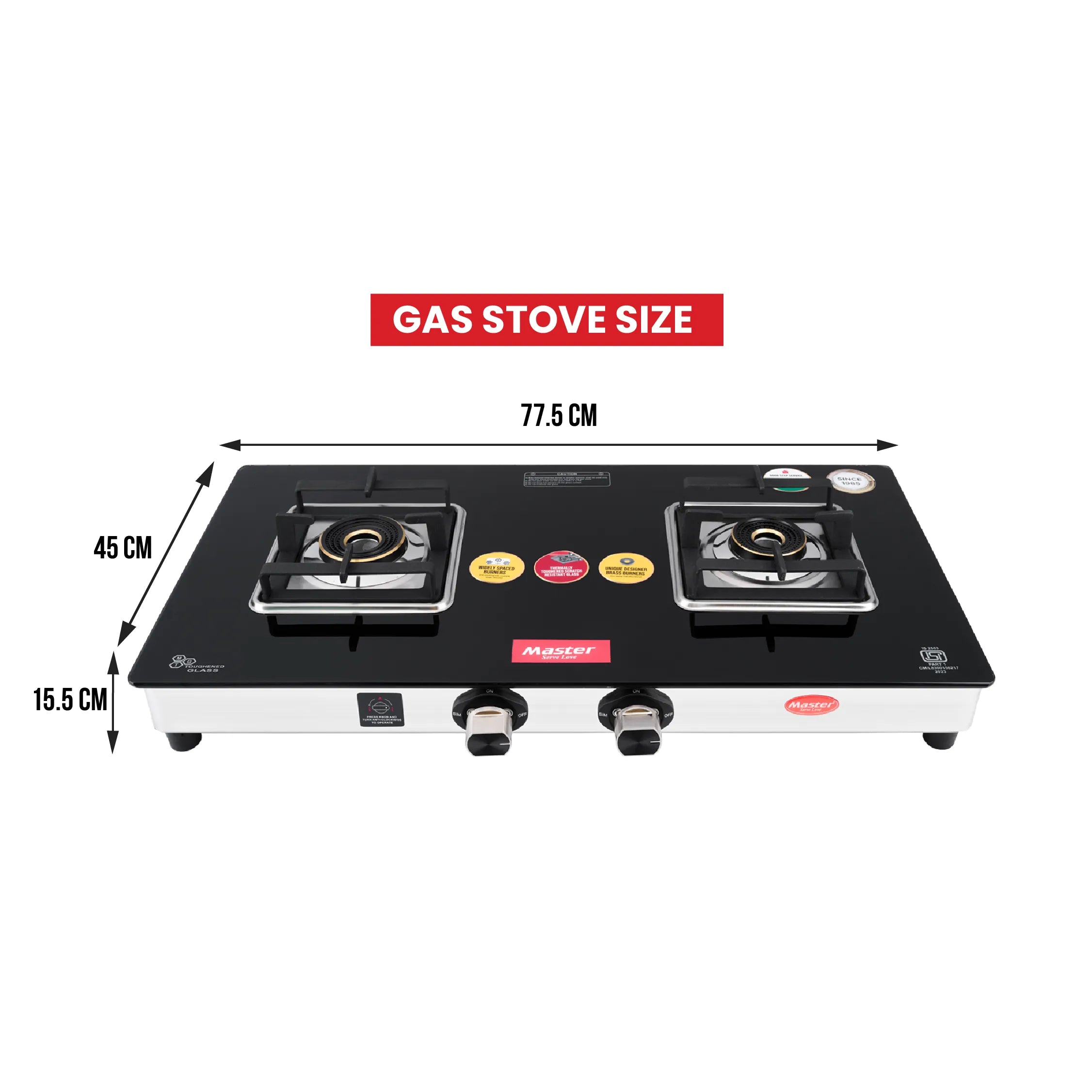 Quadro 2 Burner Glass Top Gas Stove - Master