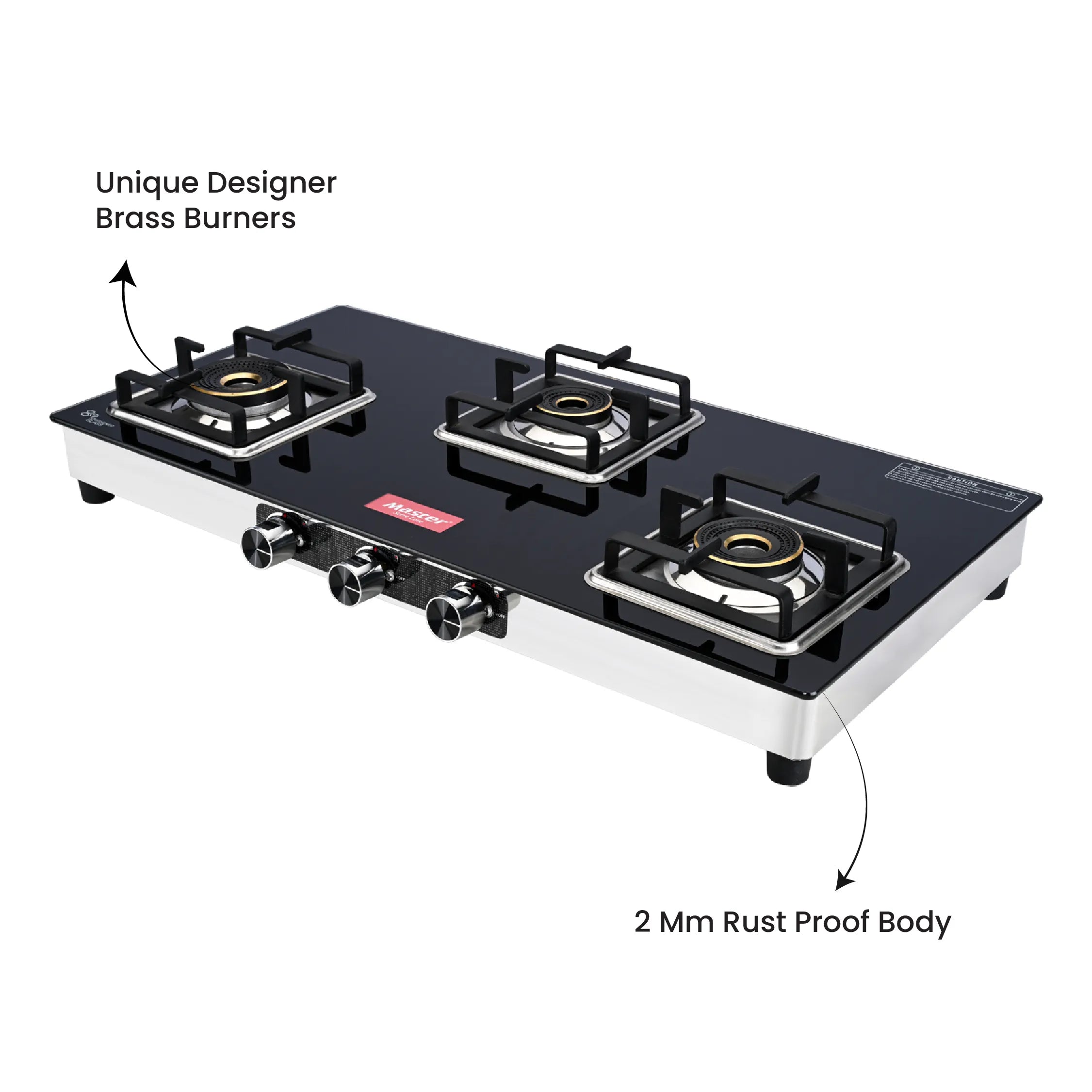 Quadro 3 Burner Jumbo Glass Top Gas Stove - Master