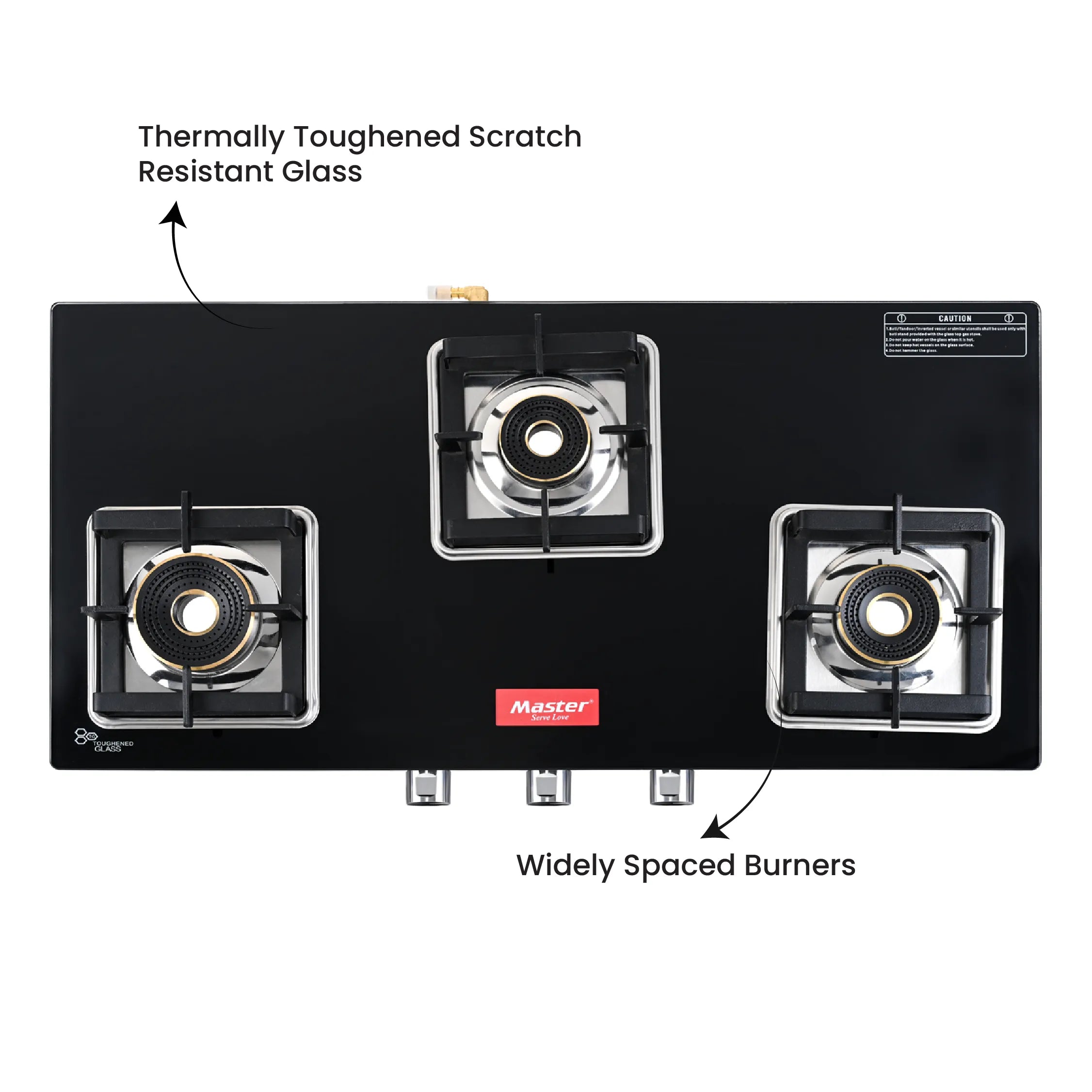 Quadro 3 Burner Jumbo Glass Top Gas Stove - Master