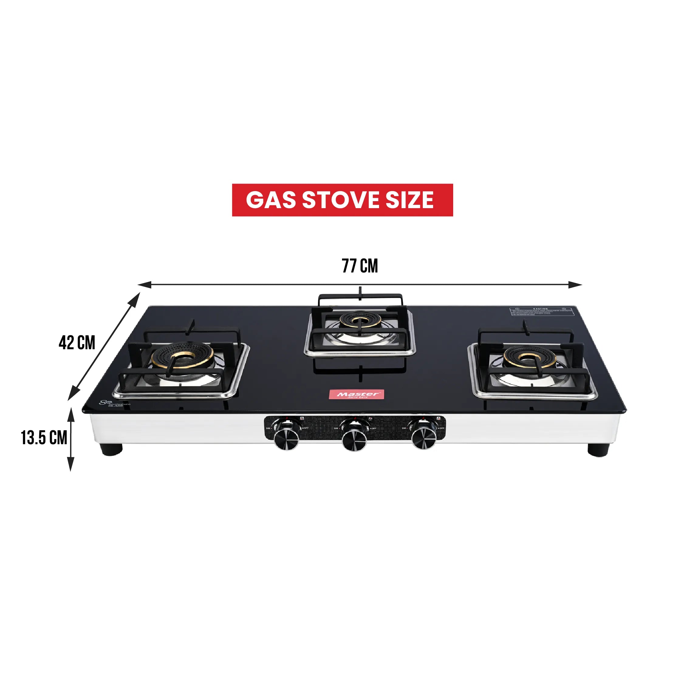 Quadro 3 Burner Jumbo Glass Top Gas Stove - Master