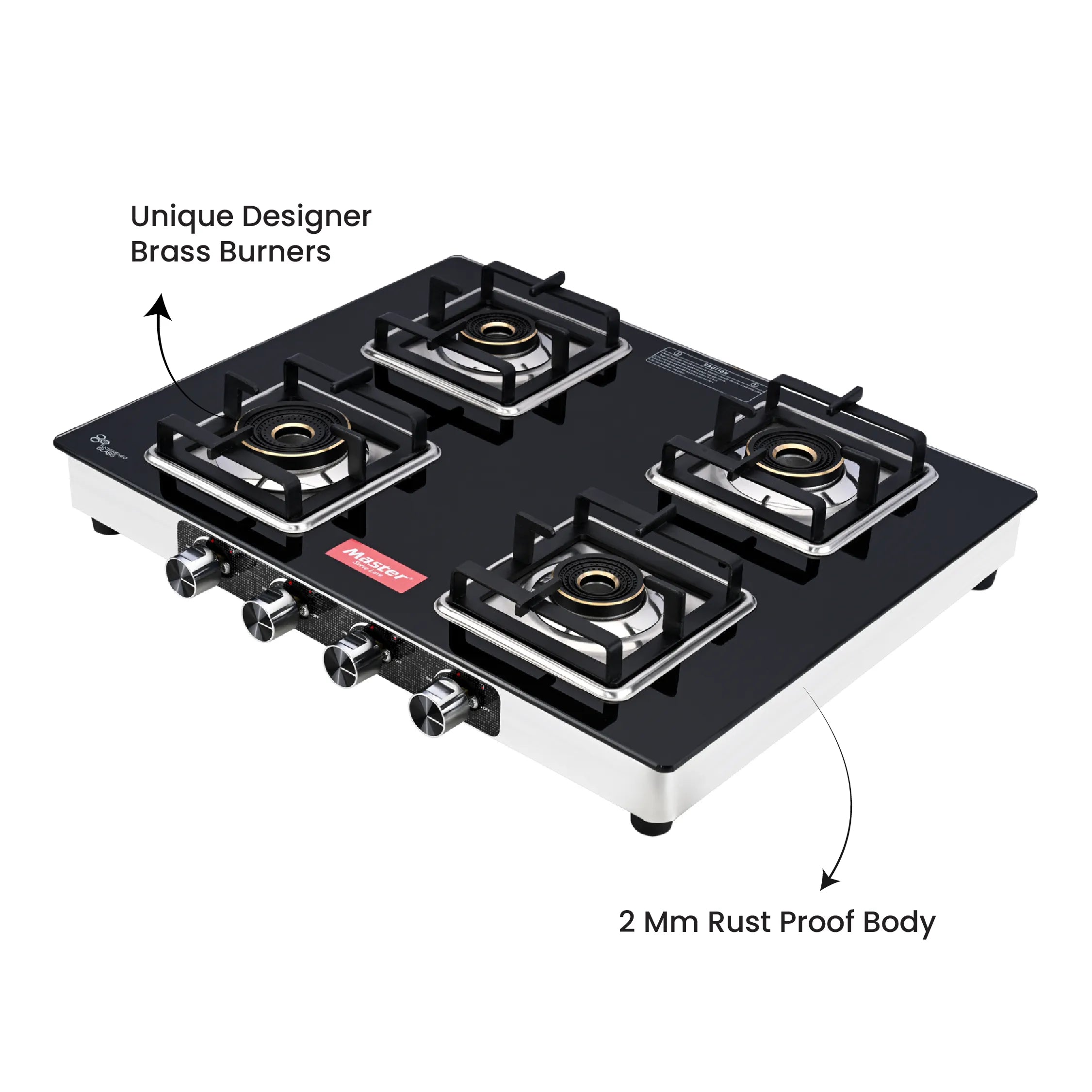 Quadro 4 Burner Jumbo Glass Top Gas Stove - Master