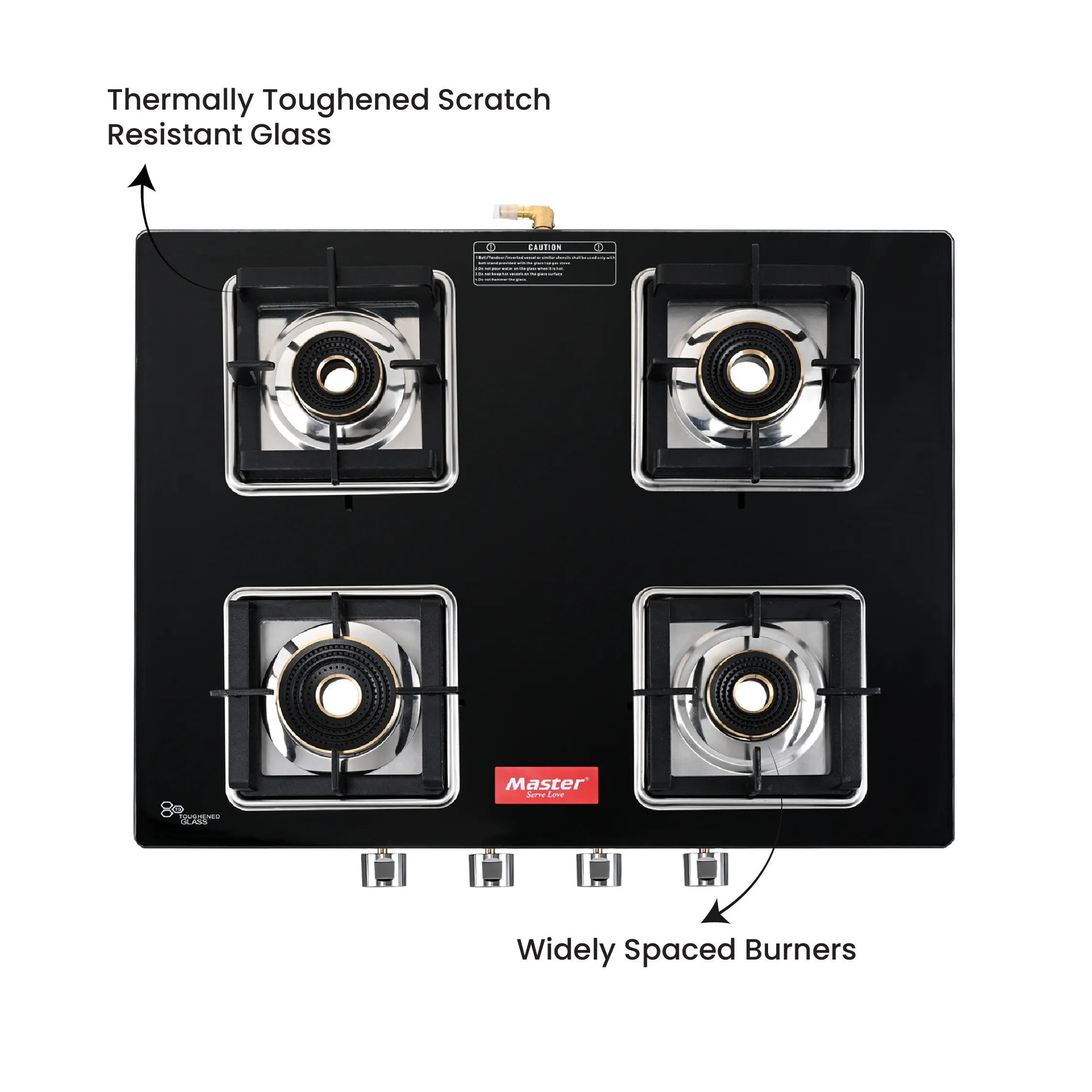 Quadro 4 Burner Jumbo Glass Top Gas Stove - Master