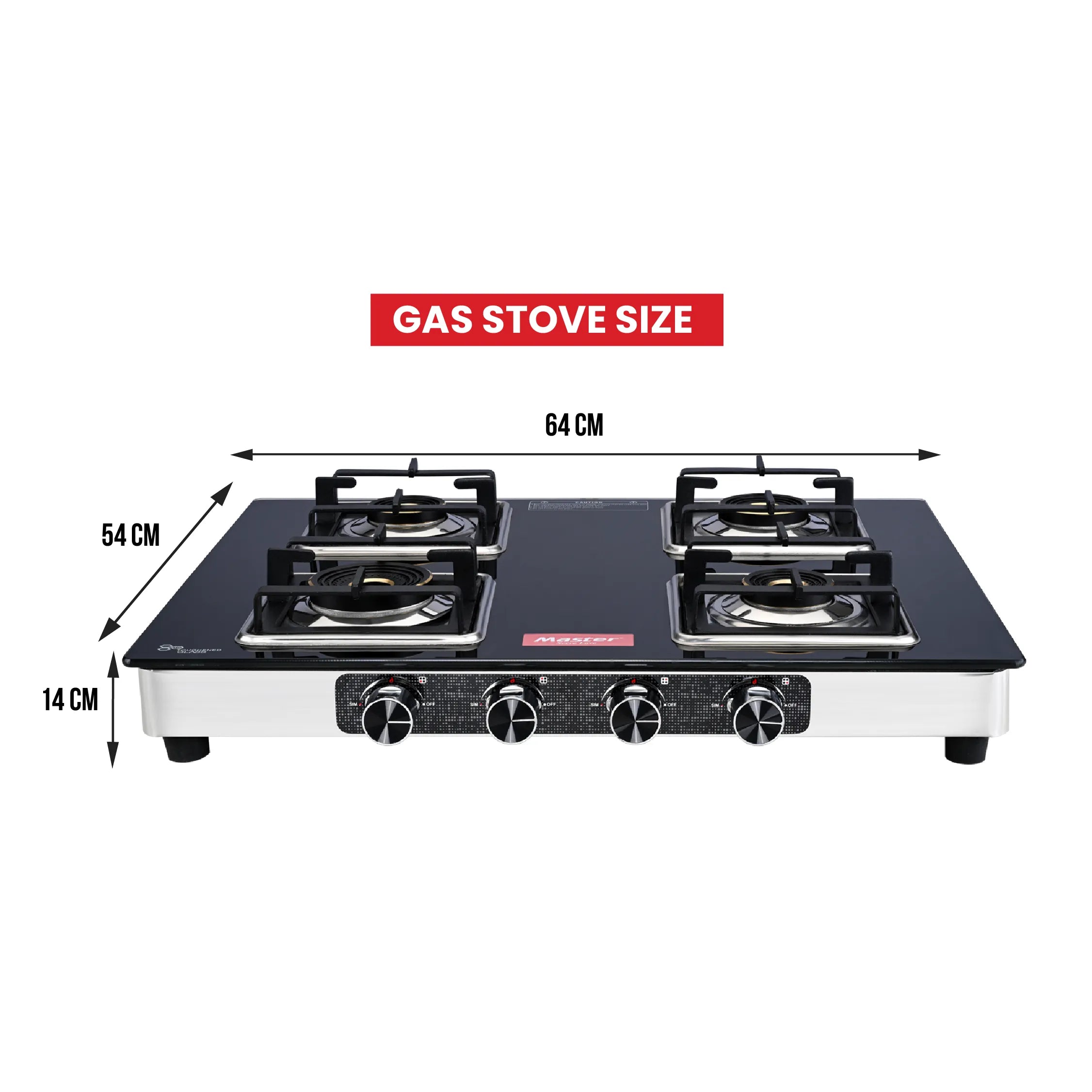 Quadro 4 Burner Jumbo Glass Top Gas Stove - Master