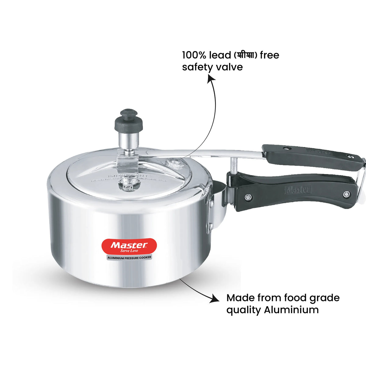 Secura 2L Aluminium Inner Lid Pressure Cooker - Induction Base - Master