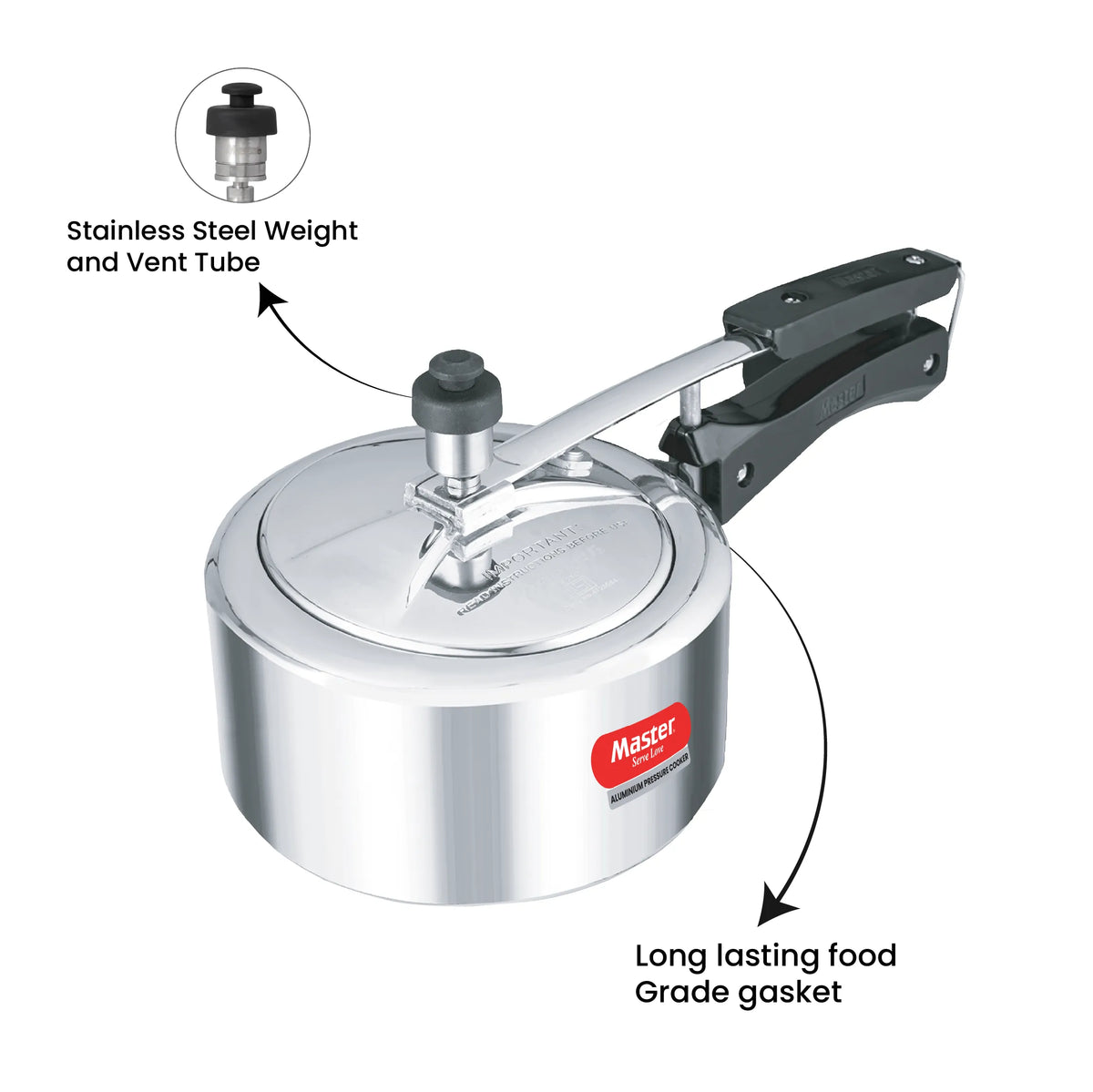 Secura 2L Aluminium Inner Lid Pressure Cooker - Induction Base - Master
