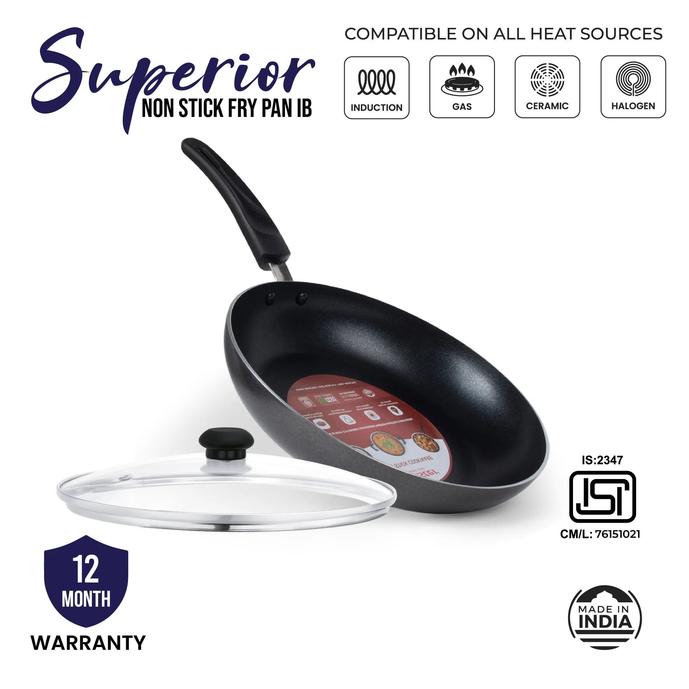 Superior 24cm Fry Pan With Glass lid - Induction Base - Master