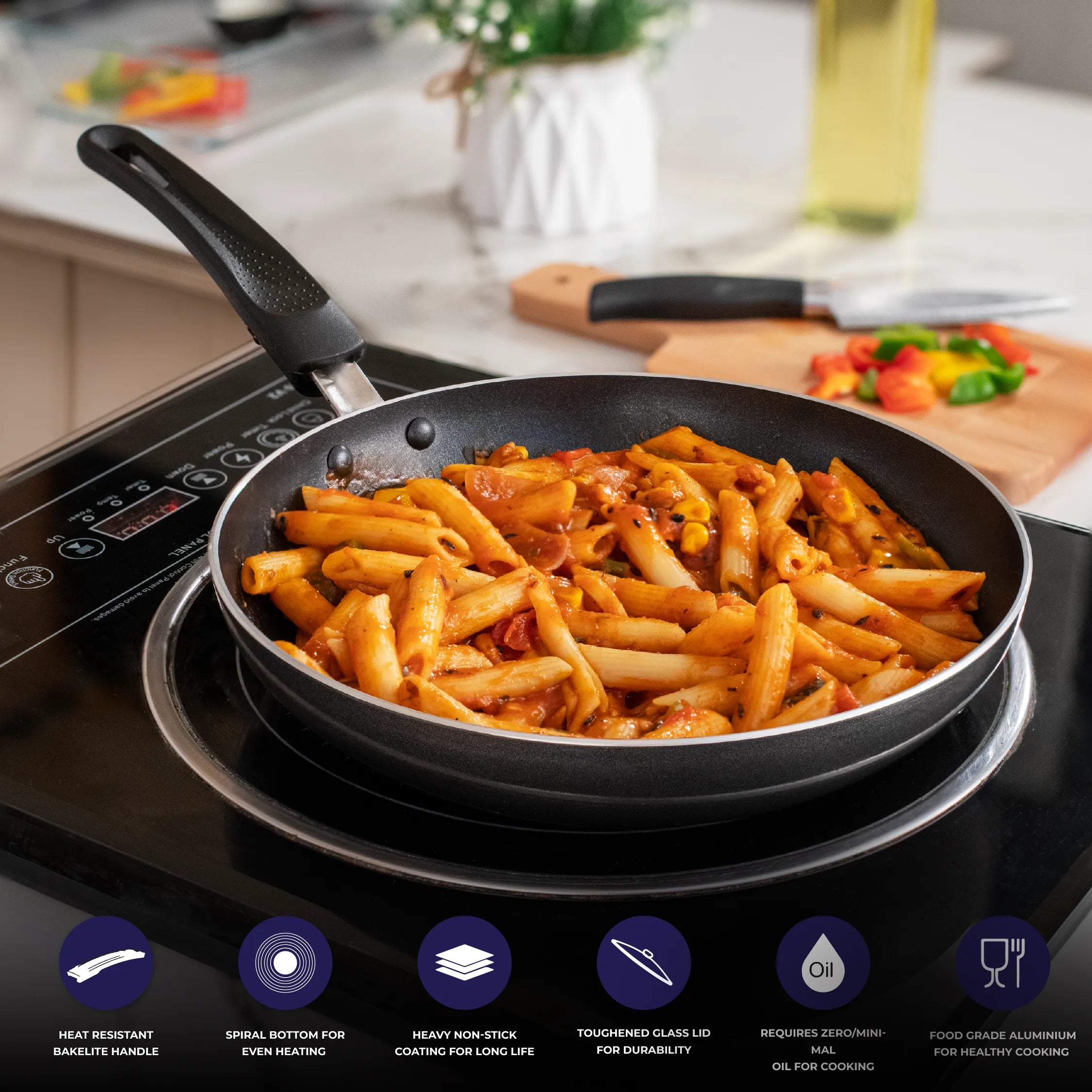 Superior 24cm Fry Pan With Glass lid - Induction Base - Master