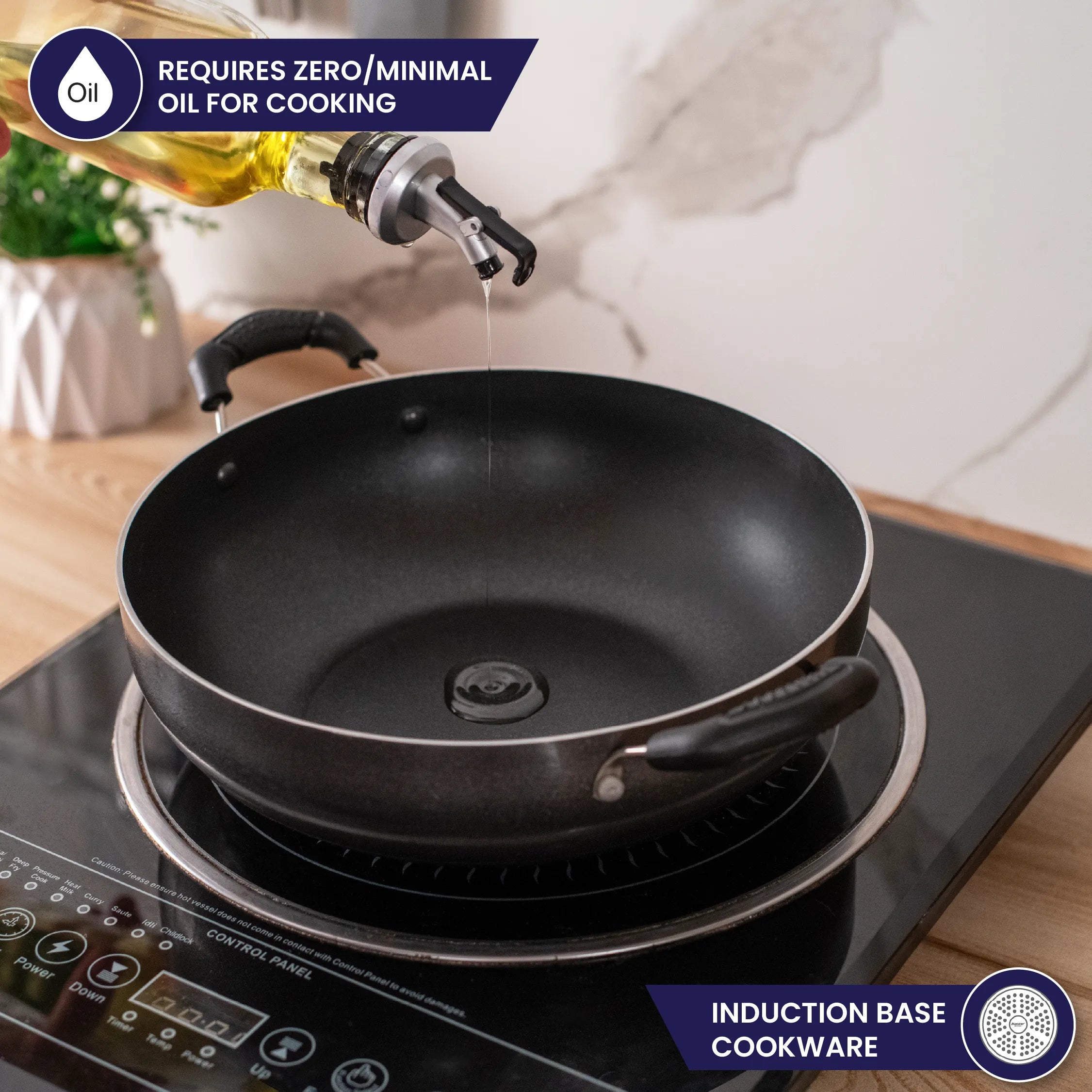Superior 24 cm Deep Kadhai with Glass Lid - Induction Base - Master