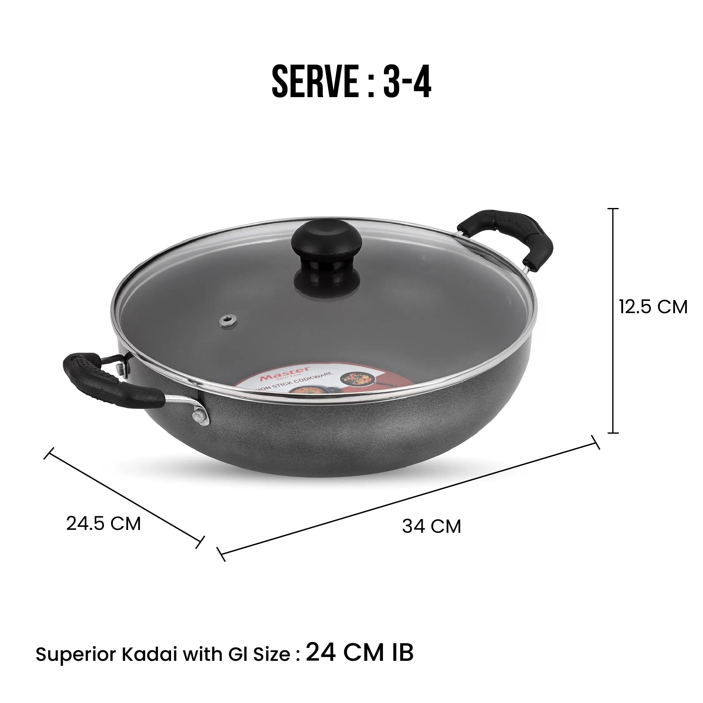 Superior 24 cm Deep Kadhai with Glass Lid - Induction Base - Master
