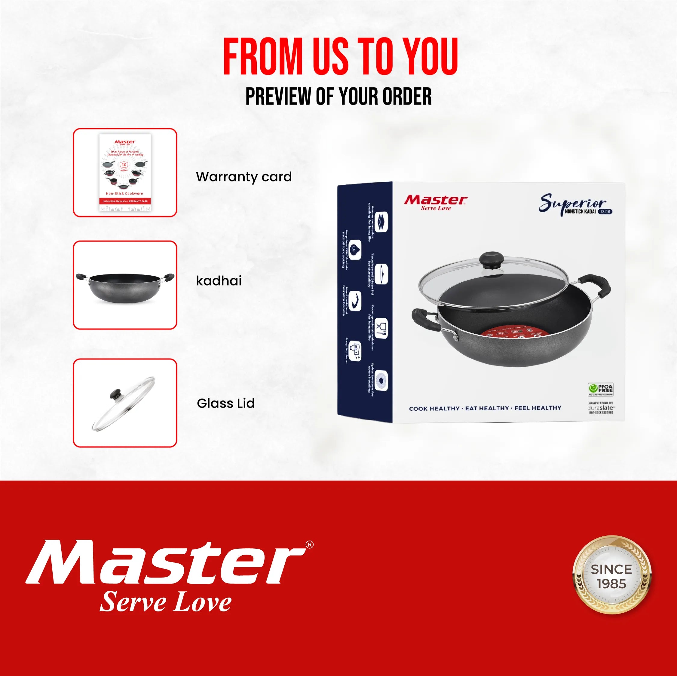 Superior 28cm Kadhai with Glass Lid - Induction Base - Master