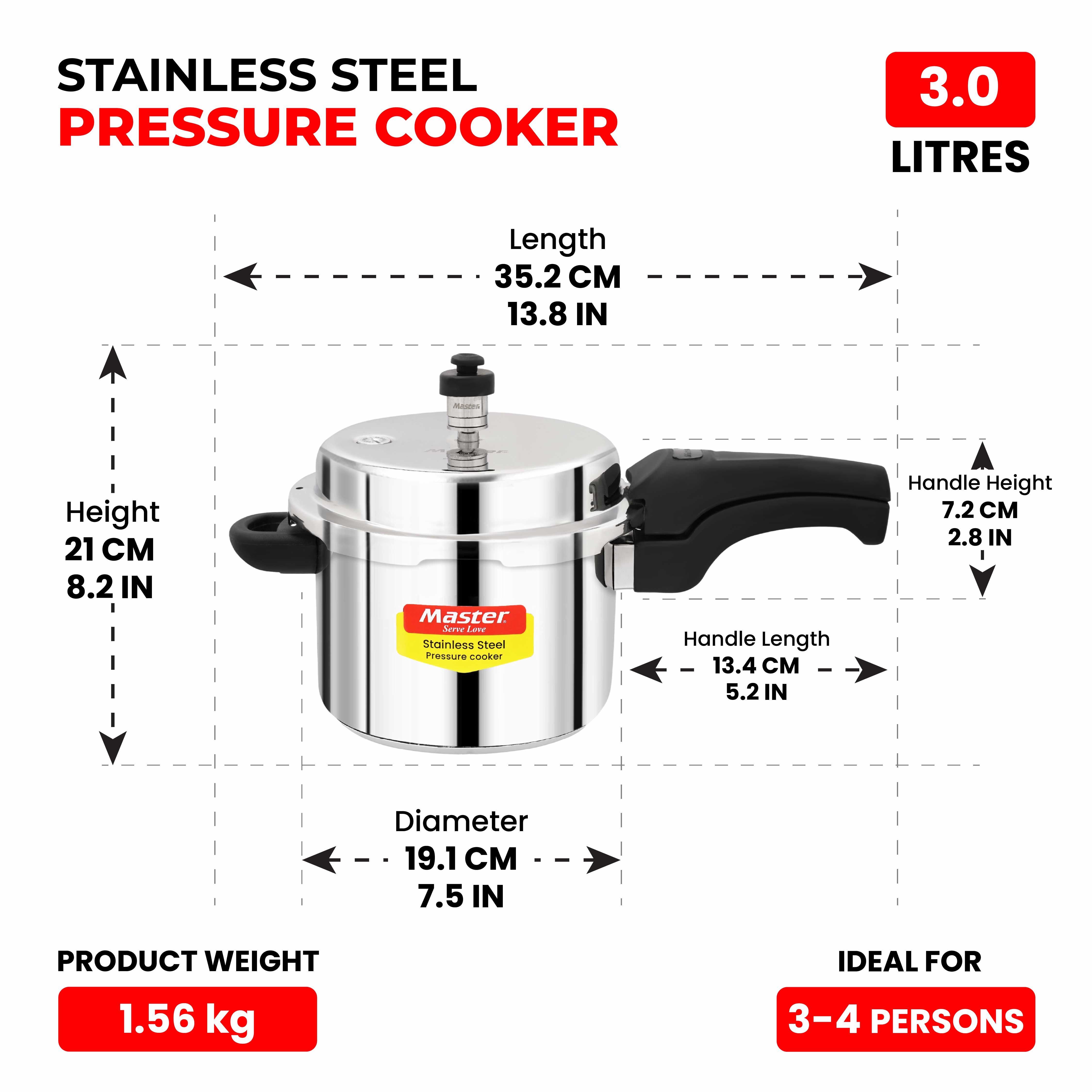 Smart Stainless Steel Outer Lid Pressure Cooker Combo - 3L + 2L Pan - Induction Base - Master