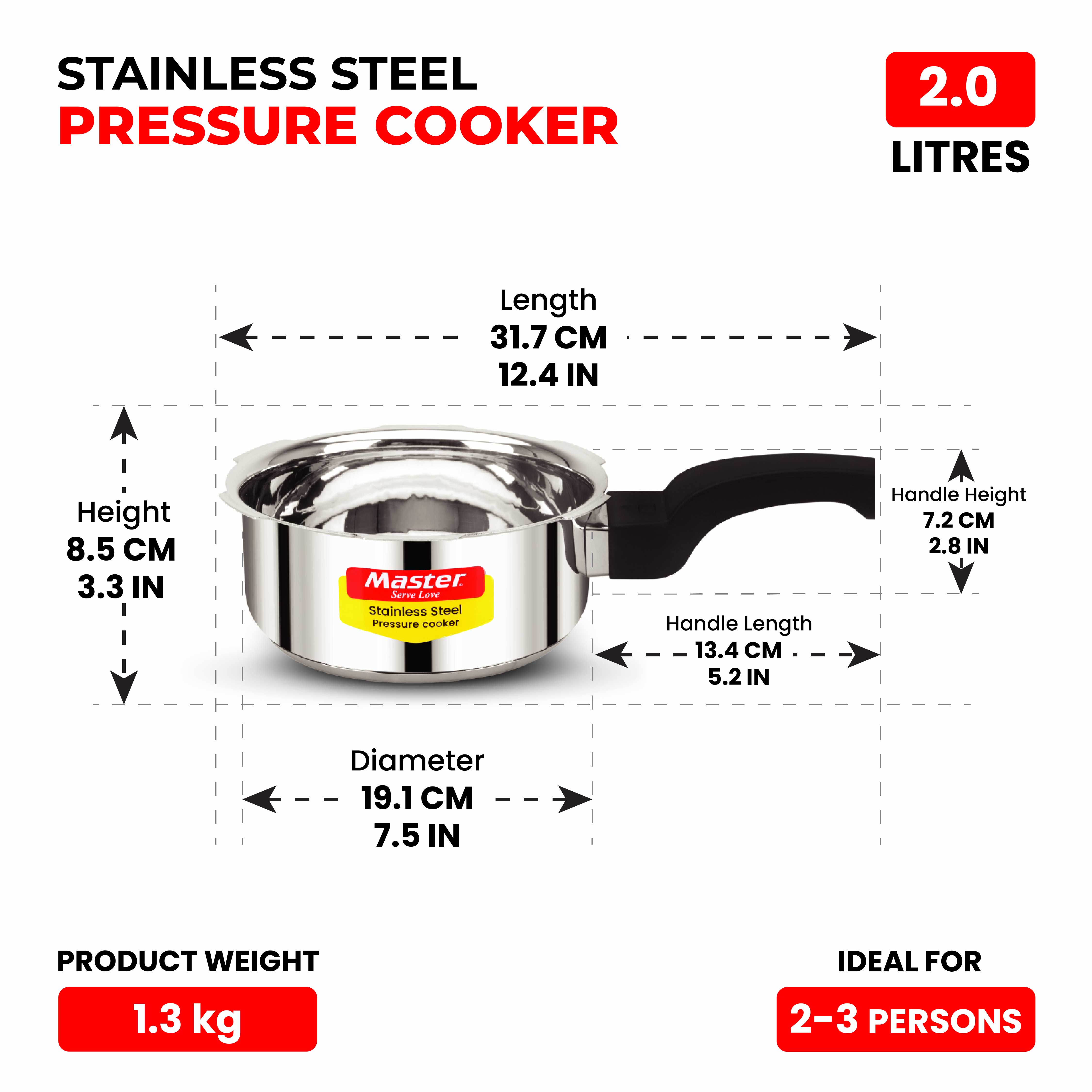 Smart Stainless Steel Outer Lid Pressure Cooker Combo - 3L + 2L Pan - Induction Base - Master